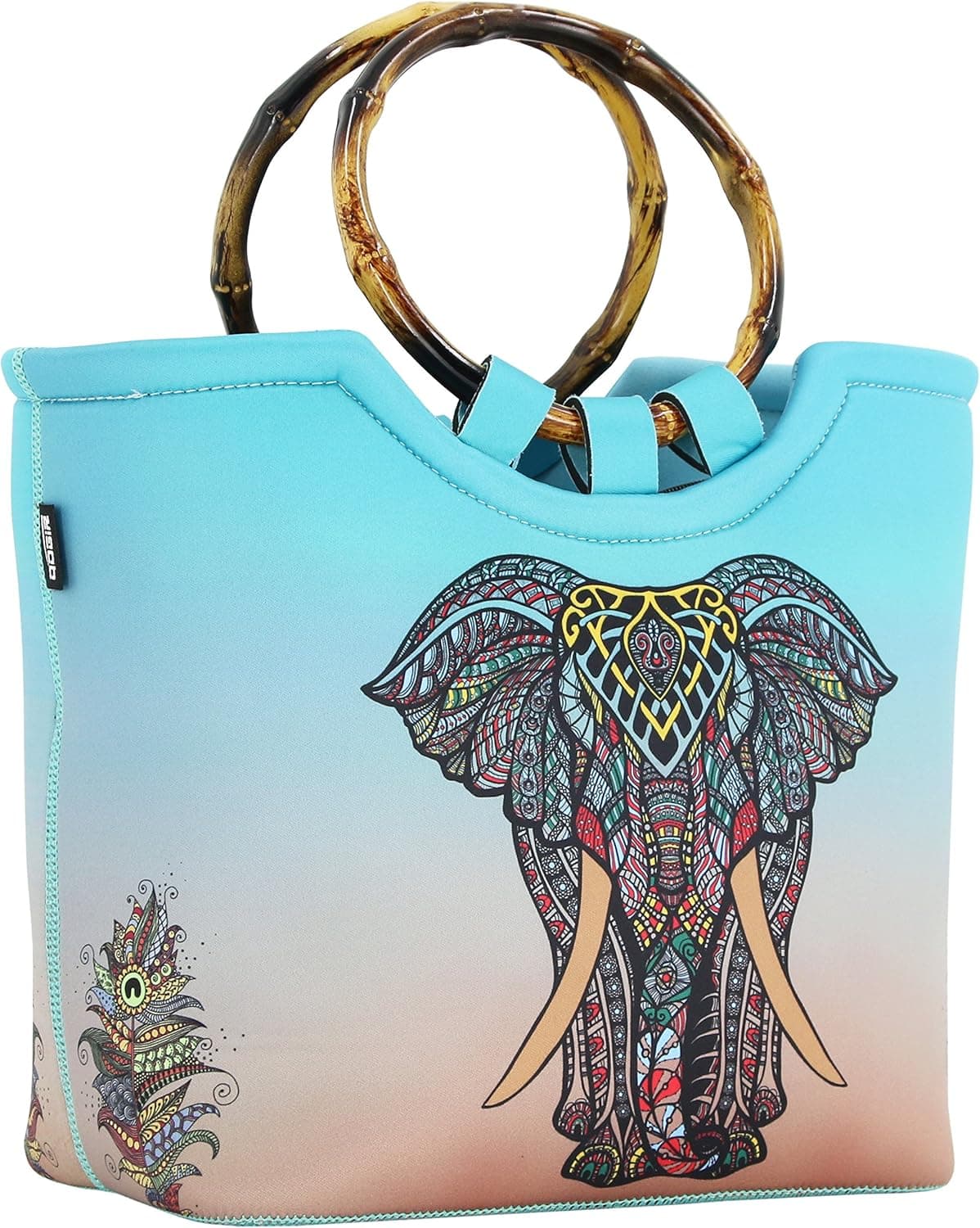 Lunch Bag Tote Bag by QOGiR - Large Reusable Insulated Neoprene lunch Bag with Inside Pocket (Elephant)