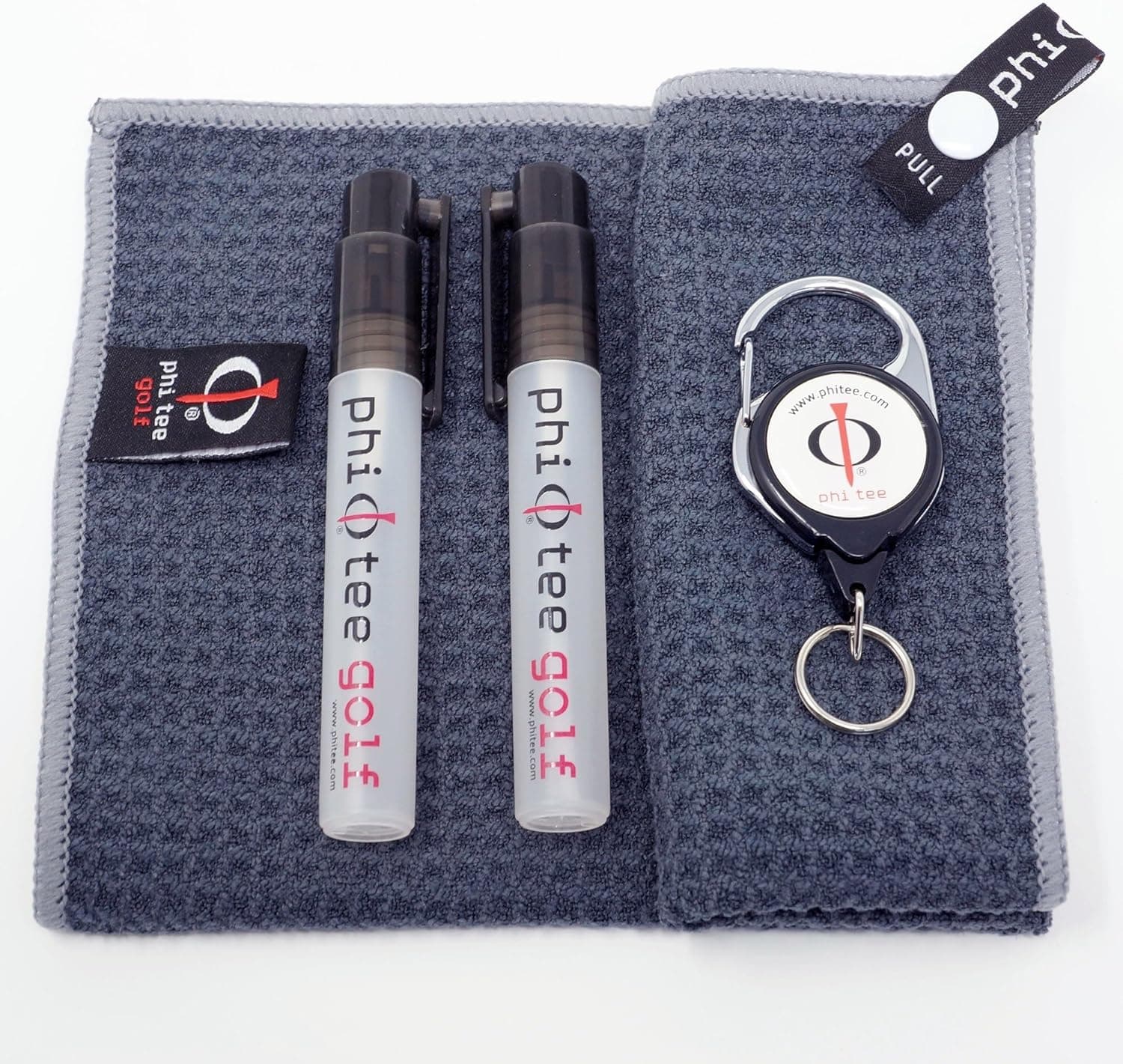 Phi Tee Tail Retractable Golf Towel Set (Portable Golf Ball Washer) 12X12