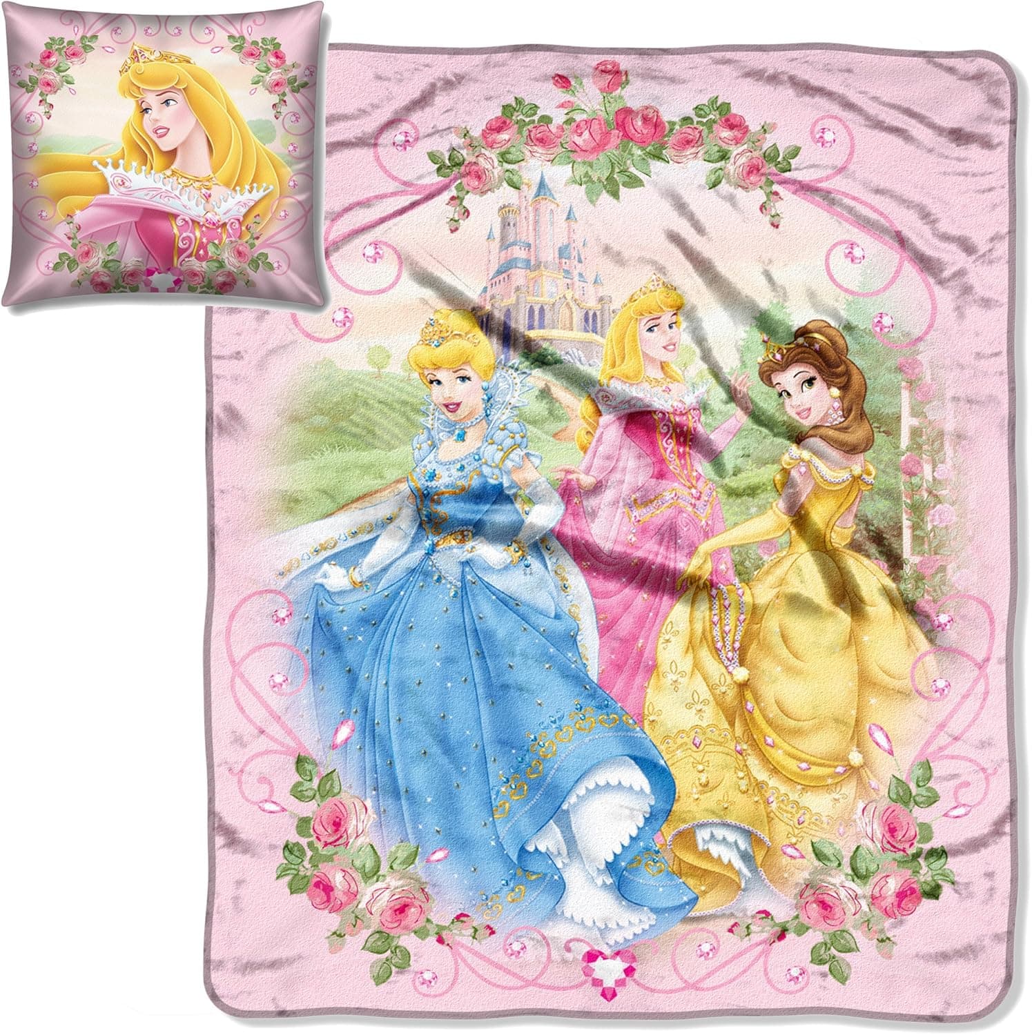 Northwest Company Micro Raschel Pillow and Throw Blanket Gift Set, Disney Princess "Glow" Design