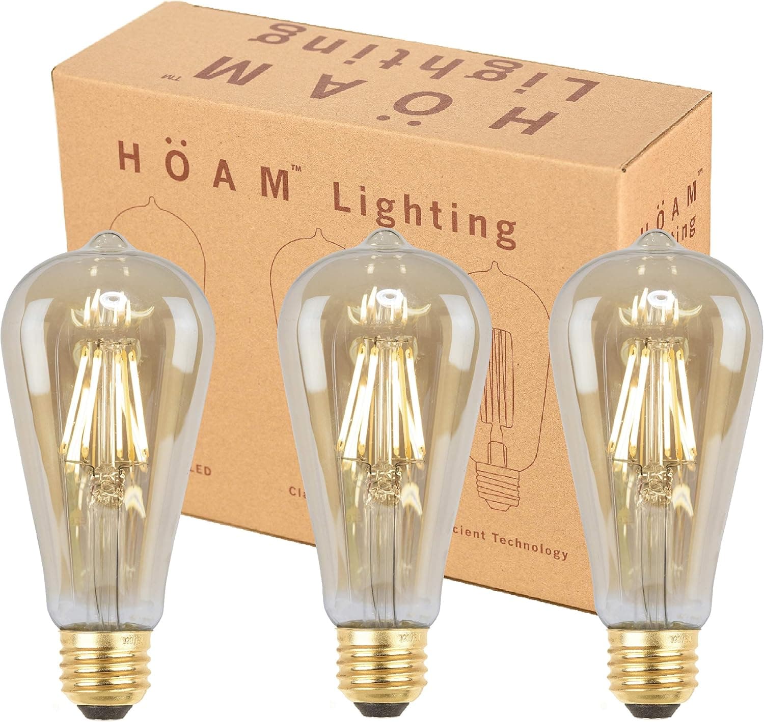 3 Pack Edison Bulbs from HOAM Lighting, Dimmable LED Filament, Antique Style, 4W LED 40W Incandescent Equivalent 2700K Warm Amber Color Temperature, ST18 ST64, E26 E27 Screw Cap, 120V