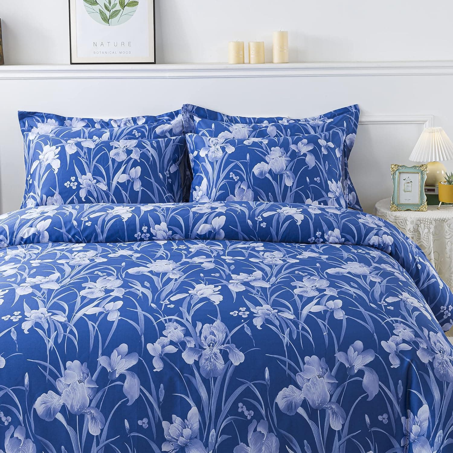 Softta Vintage Shabby Floral 3pcs Duvet Cover Sets 100Percent Natural Cotton Orchid Flower Elegant Boho Chic Hidden Zipper Closure Farmhouse Bedding Sets Blue Queen Size