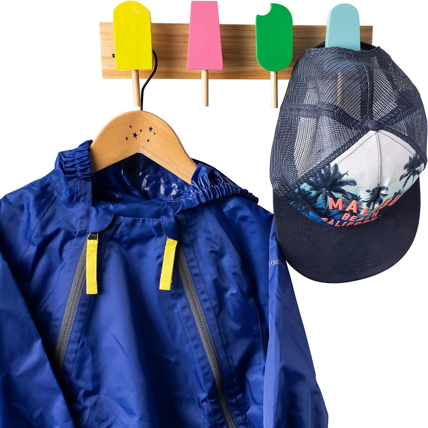 Wall-Mount “Ice Cream Pops” Coat Rack for Kids – Novelty Clothes Hanger for Kids Room, Bathroom or Nursery – 14" x 4.5" Wooden Hanger for Backpack, Towels & More - Bamboo