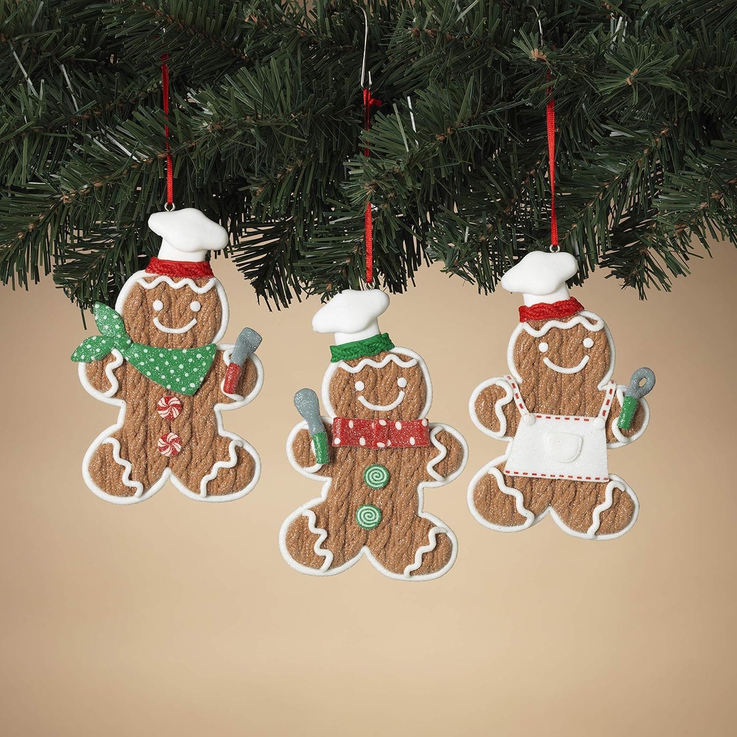 Top Grade Goods Gingerbread Man Christmas Tree Ornaments - Clay Dough Gingerbread Man Ornaments - Set of 3 Assorted Styles