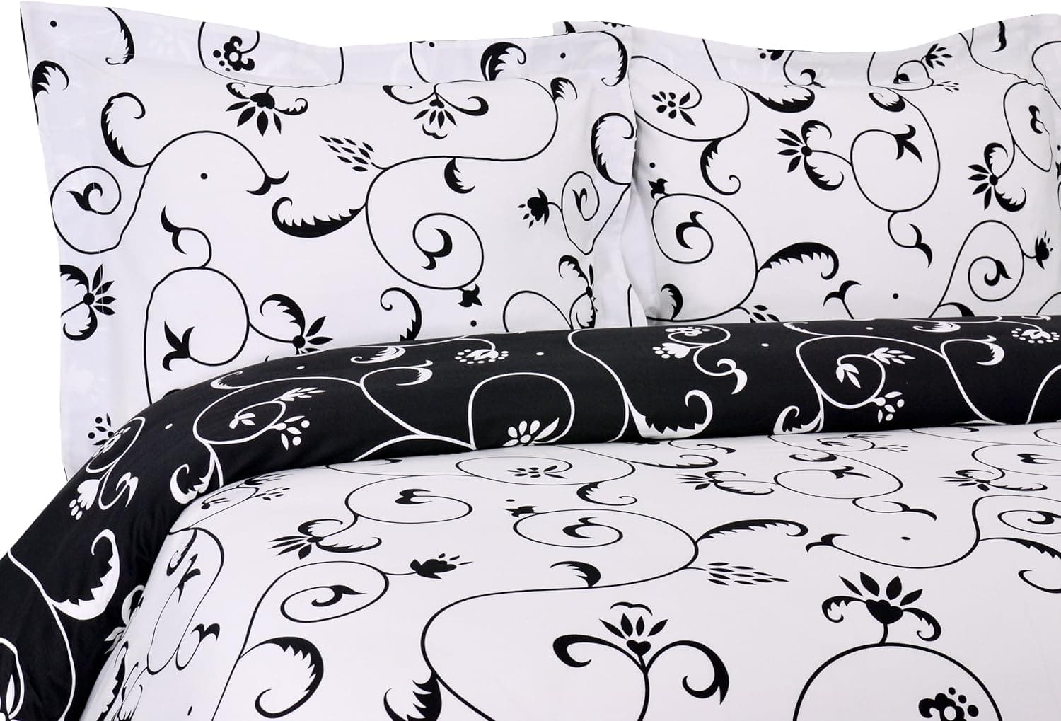 Elite Home Bella Collection Reversible 300 Thread Count Cotton Sateen 3-Piece Duvet/Sham Set, King Size, Black