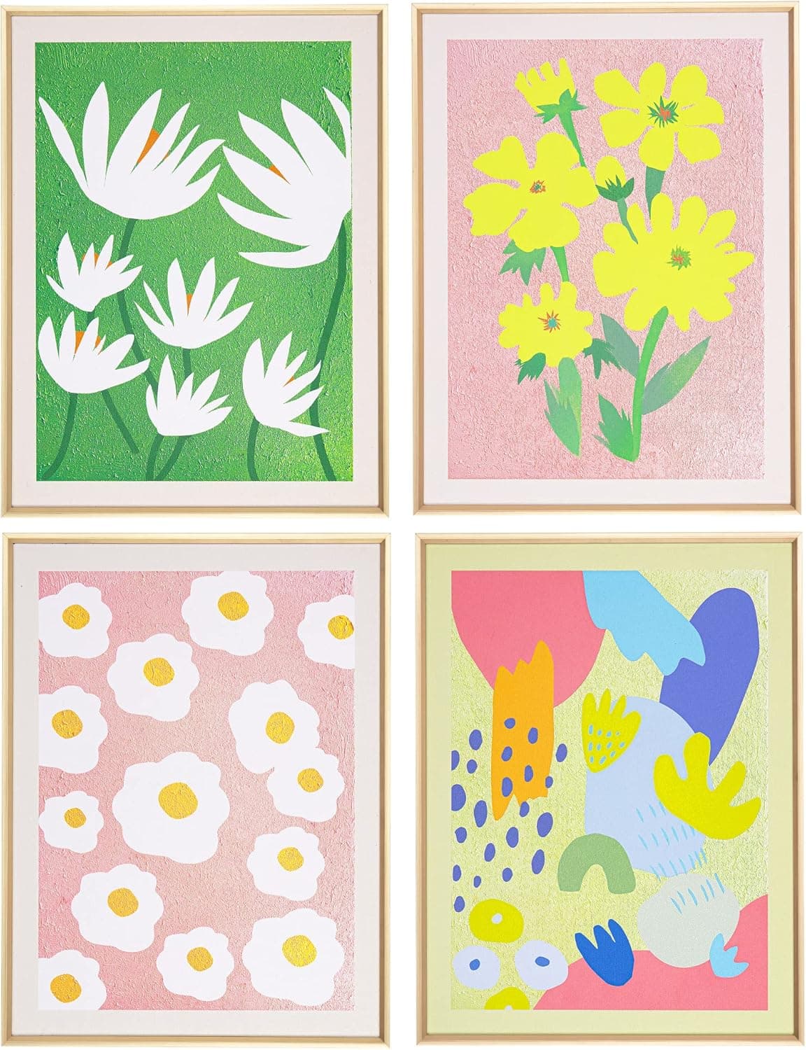 ArtbyHannah Gold Framed Floral Canvas Textured Wall Art, Flower Market Framed Poster, Henri Matisse Wall Art Prints for Wall Decor, Set of 4 12x16 inch