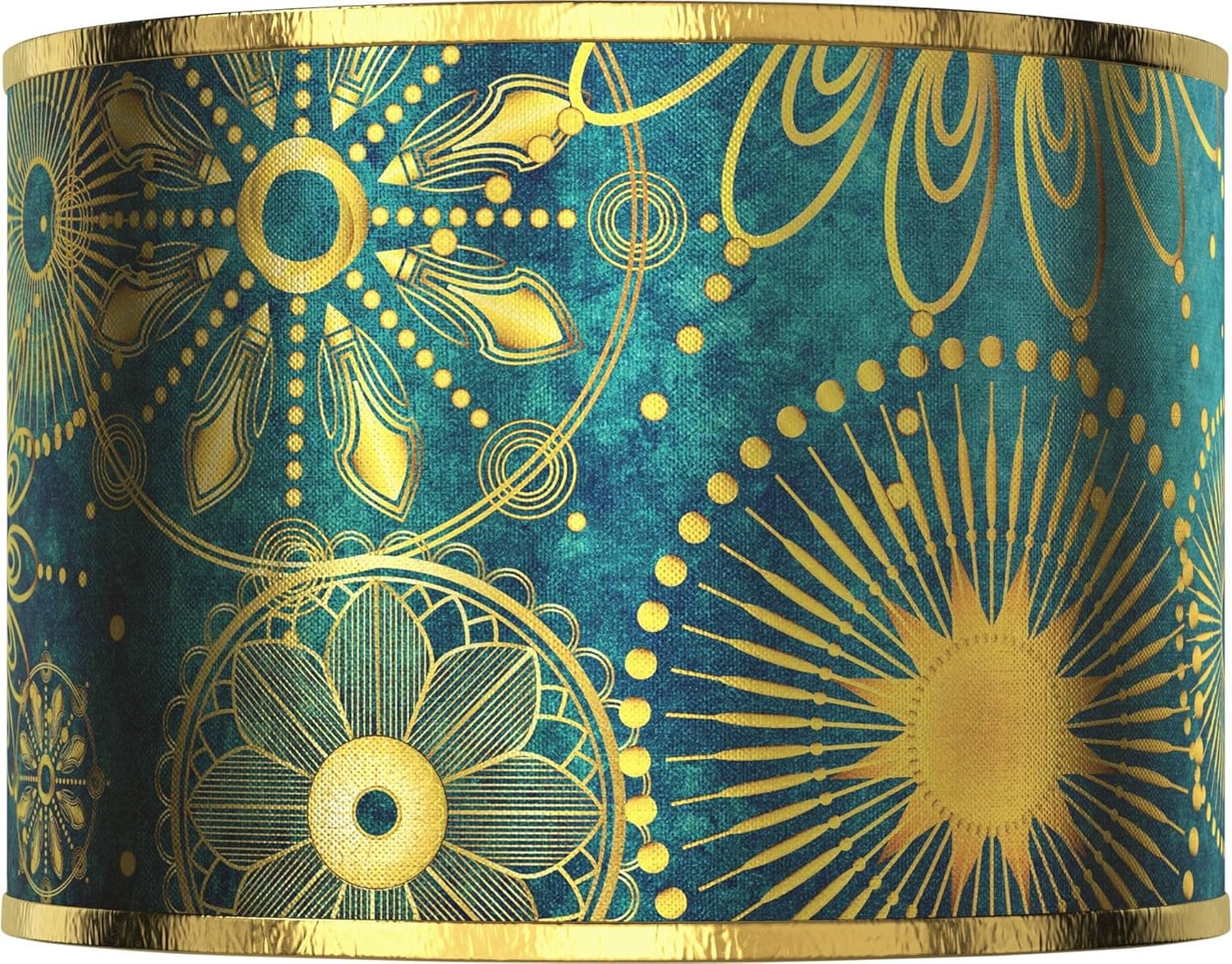 Drum Print Lamp Shade Celestial Giclee Gold Metallic Small 12" Top x 12" Bottom x 8.5" High Spider with Replacement Harp and Finial Fitting - Giclee Gallery