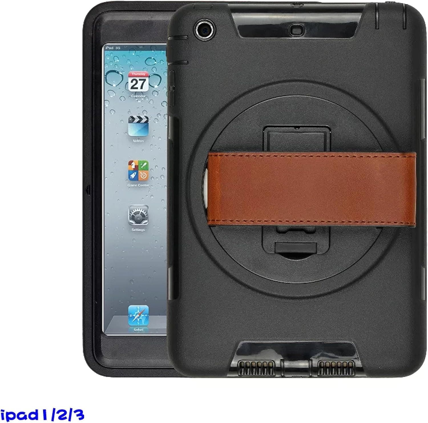 iPad Mini 1 2 3 case , VONOTO 360 Degree Rotation Case With Stand for iPad Mini 3 2 1, Rugged: Water resist, Dirt and Shock Proof, 360 rotatable, leather hand strap with built-in stand, For iPad Min1 2 3 (Black)