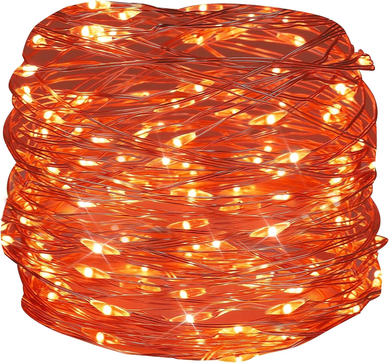 Twinkle Star 33FT 100 LED Halloween Lights, Fairy String Lights, Battery Operated LED Silver Wire String Lights for Christmas Wedding Party Home Holiday Decoration, Orange