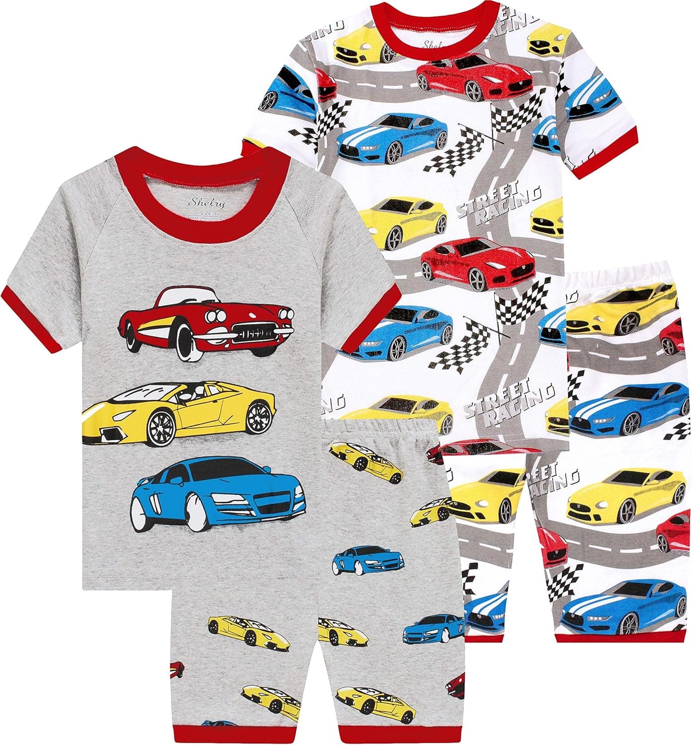 shelry Little Boys Shark Pajamas Toddler Kids 4 PCs Summer Pjs Children Dinosaur Cotton Clothes