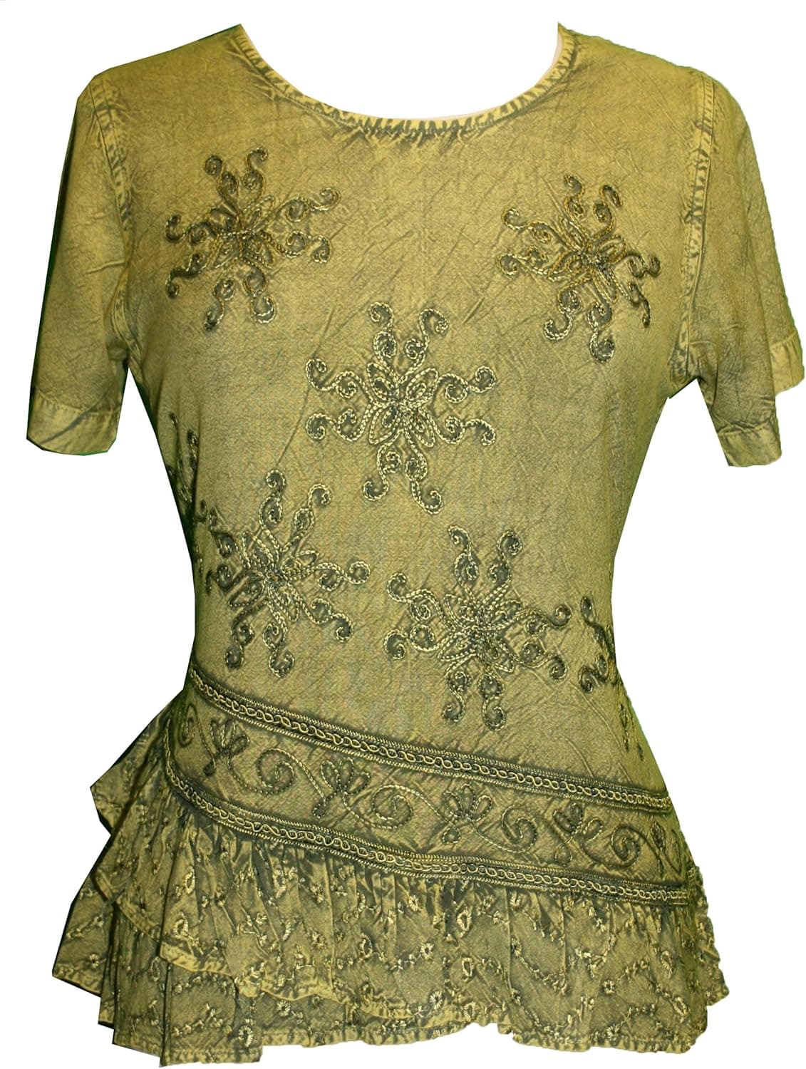 Agan Traders Womens Medieval Vintage Plus Size Summer Short Sleeve Round Neck Embroidered Top Blouse