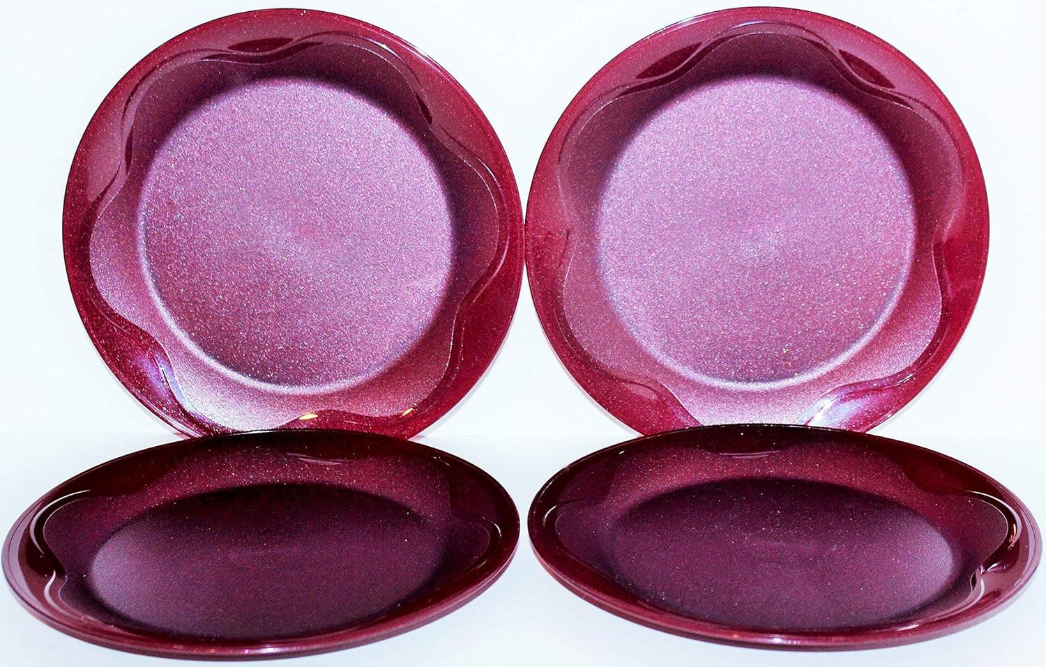 Tupperware Set of 4 Plates 8" Open House Floresta Sparkle Merlot Burgundy