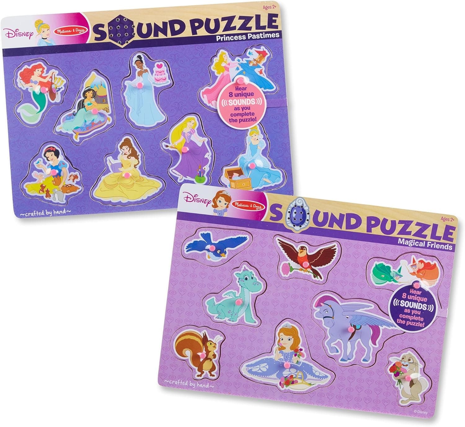 Melissa & Doug Disney Sound Puzzles Set - Princess Pastimes and Magical Friends Peg Puzzles