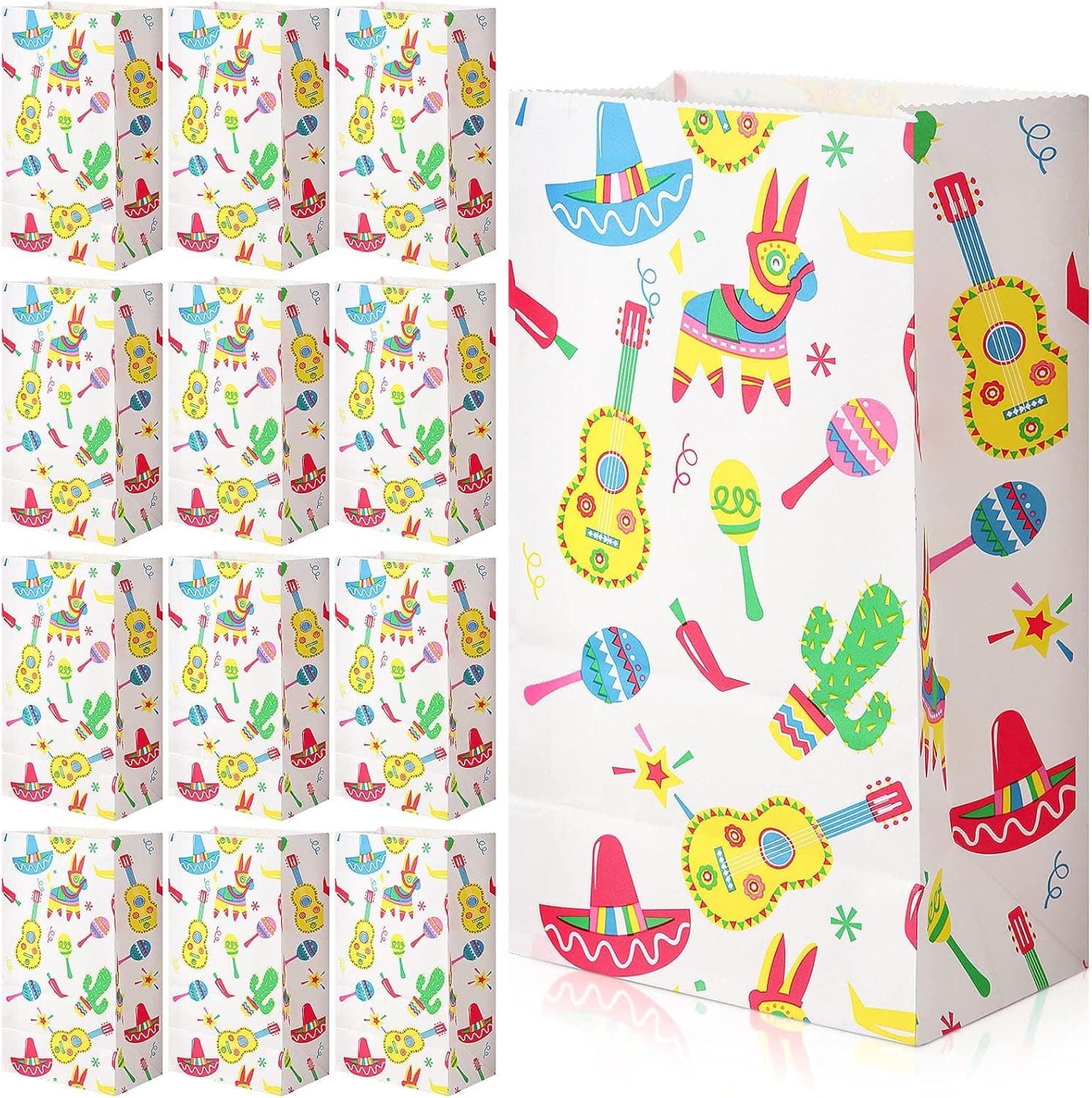 28 Pcs Mexican Fiesta Candy Bags, Cinco De Mayo Themed Party Favor Paper Bags Goodie Popcorn Treat Bags Taco Bar Decorations for Birthday Summer Fiesta Mexico Party Supplies()