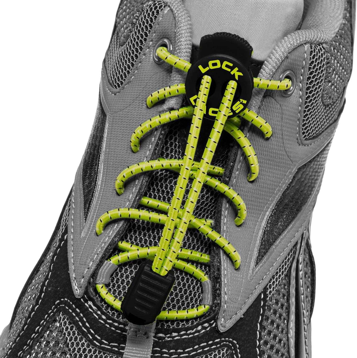 Lock Laces (Patented Elastic Shoelace and Fastening System (Sulfur Spring/Black Duo Tone)