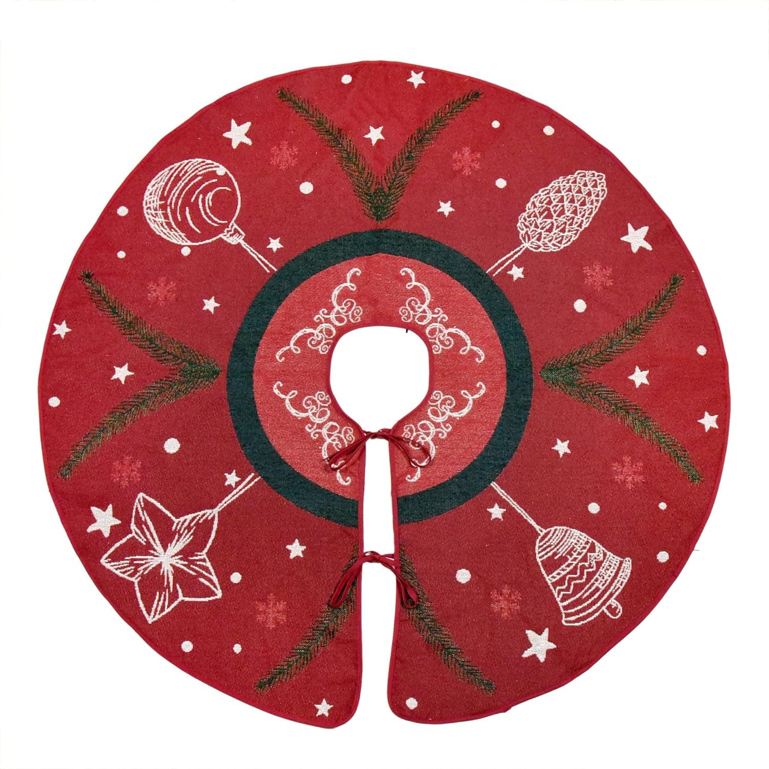 Primode Christmas Tree Skirt Design on Jacquard Woven Fabric, Holiday Tree Decoration (50", Red 6)