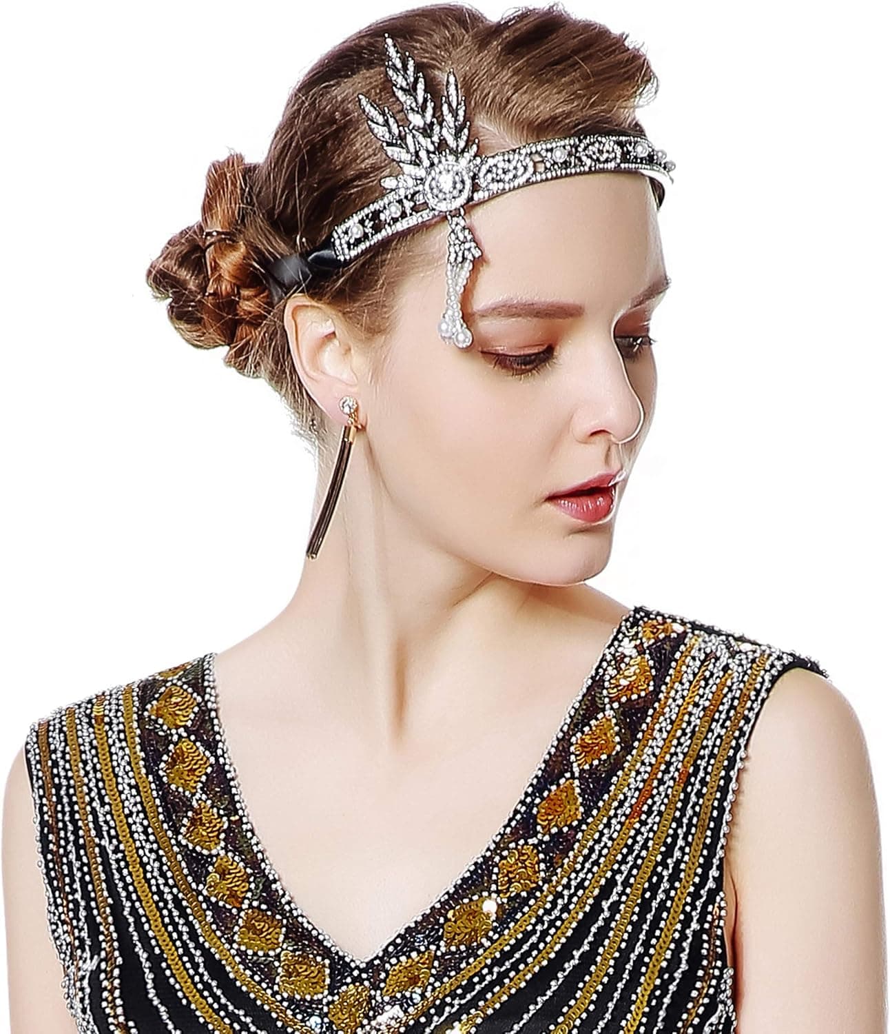 Metme Flapper Headband Bling Rhinestone Pearl Wedding Headpiece 1920s Gatsby Themes Party Accessoires