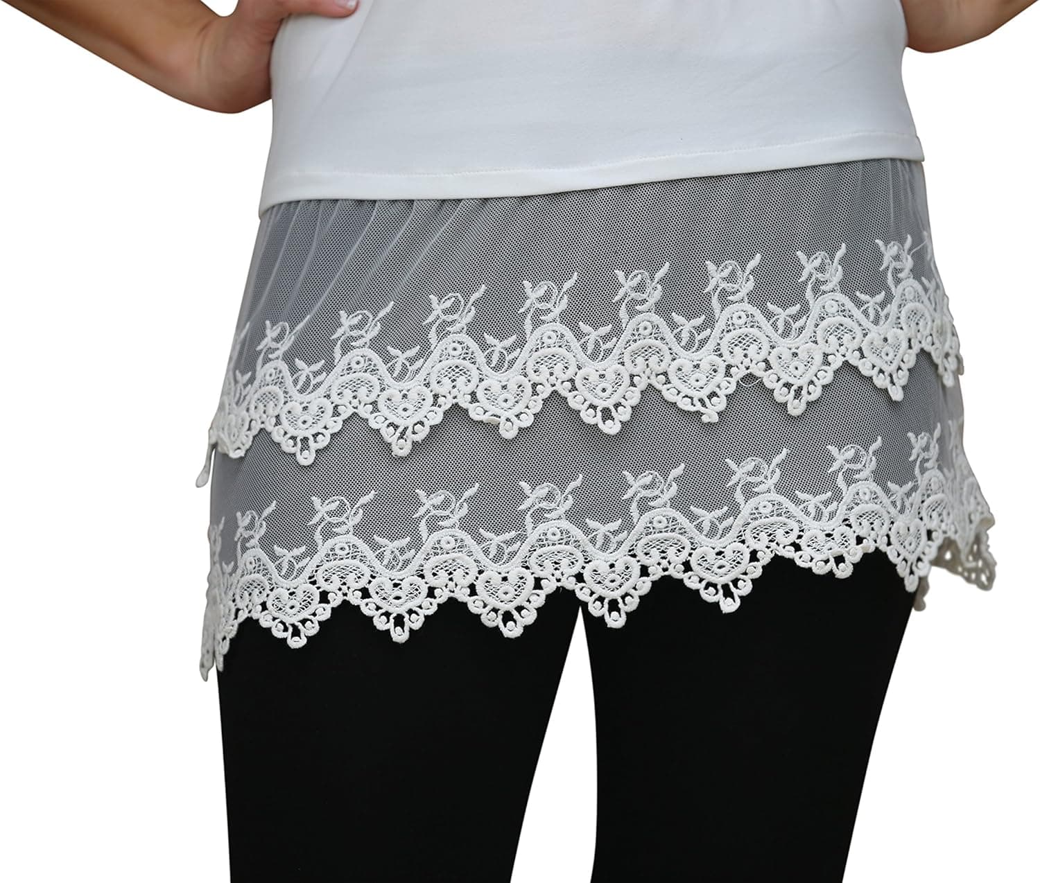 Lucky Love Lace Trimmed Camisole Top Shirt Extender for Women Extra Long Tank - Plus Sizes,XXX-Large,Cream