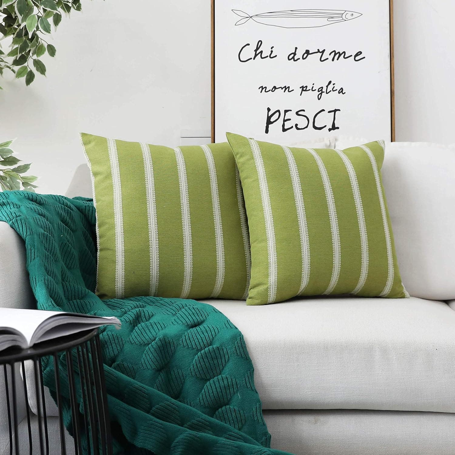 Home Brilliant Spring Decorations Lace Striped Europe Pillow Sham Covers Large Cushion Covers for Patio, 24x24 inches(60x60cm), Set of 2, Lime Grass