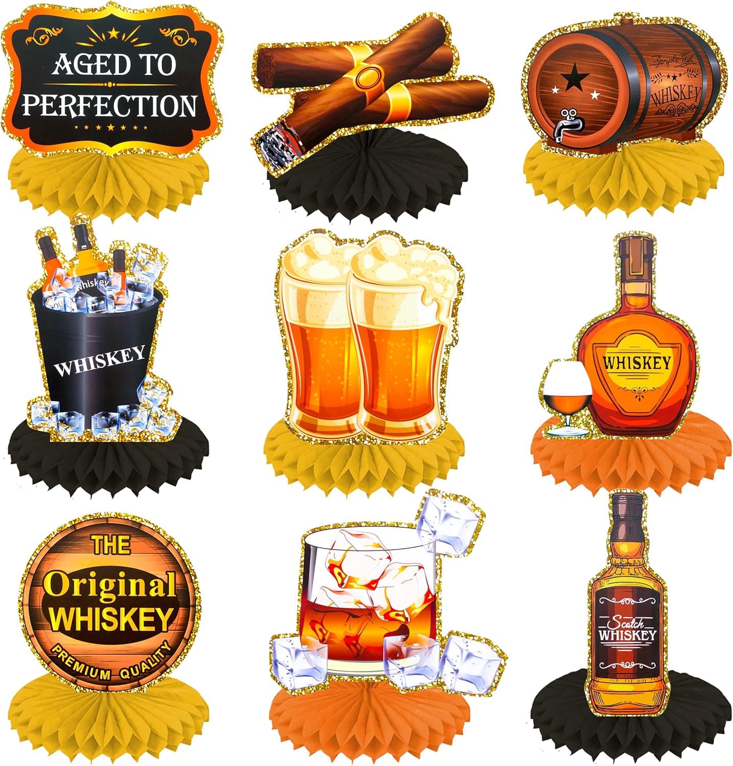 Whiskey Party Honeycomb Centerpieces Vintage Dude Table Decoration Whiskey Party Decorations for Man Aged to Perfection Birthday Party Supplies