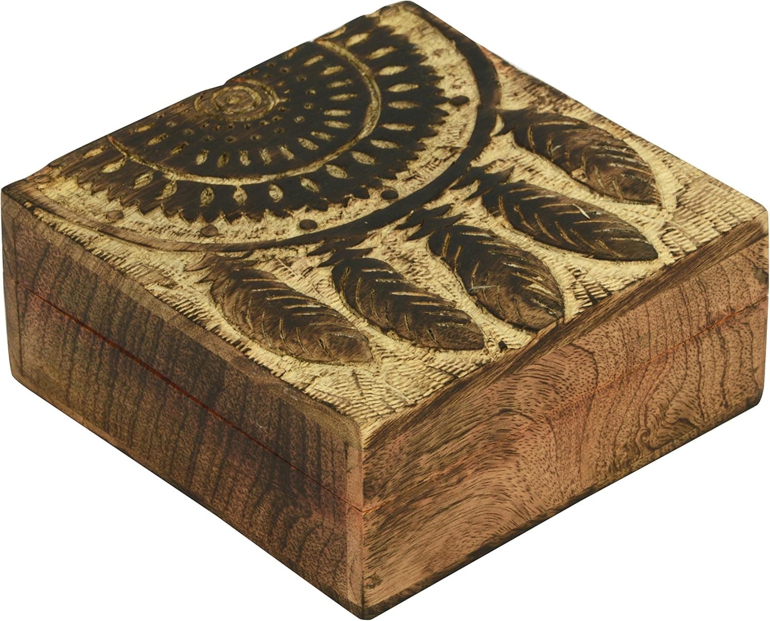 SAAGA Wooden Multipurpose Jewelry Box Keepsake Trinket Treasure Box with Dream Catcher Carving | 5x5 inches