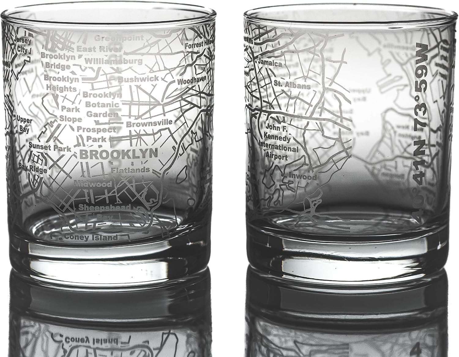 Greenline Goods Whiskey Glasses - 10 Oz Tumbler Gift Set for Brooklyn lovers, Etched with Brooklyn Map | Old Fashioned Rocks Glass - Set of 2