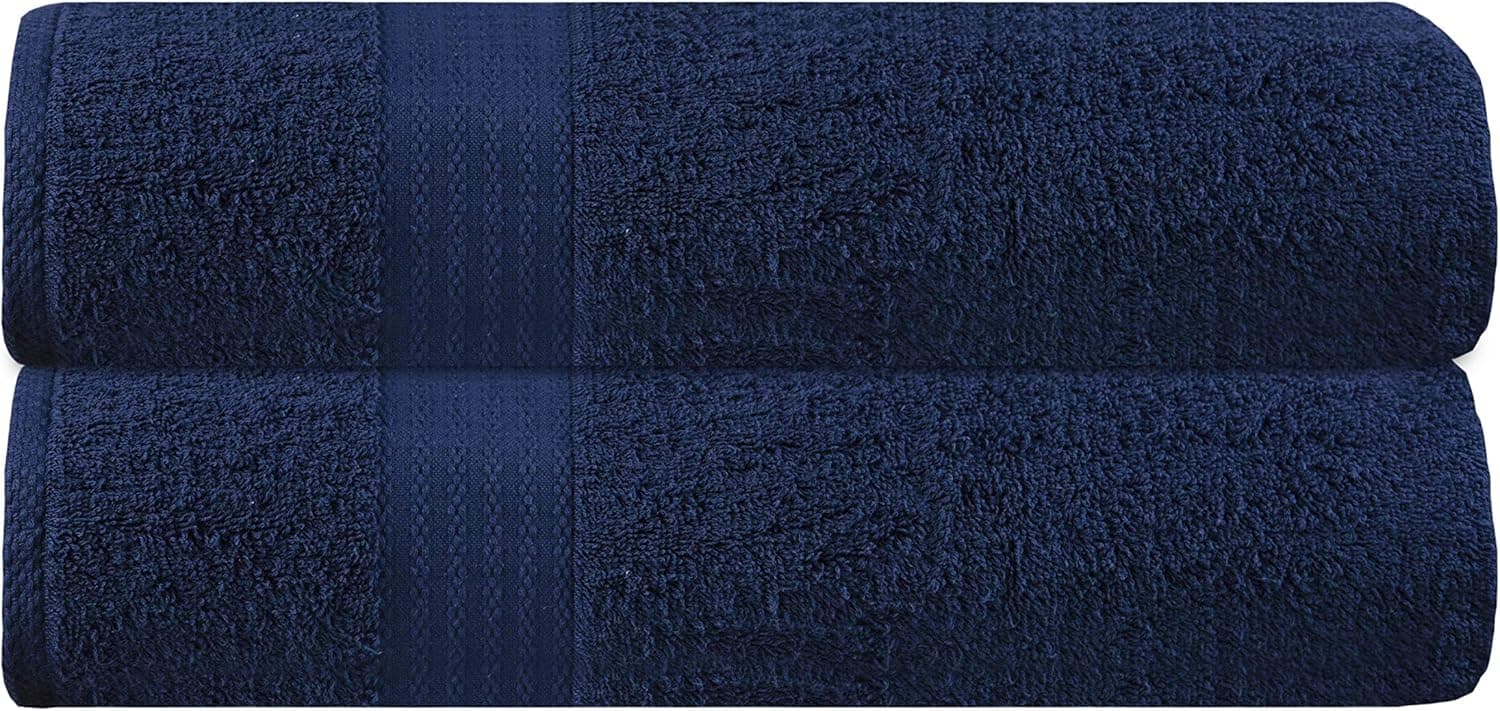 GLAMBURG Premium Cotton Oversized 2 Pack Bath Sheet 35x70 - 100% Pure Cotton - Ideal for Everyday use - Ultra Soft & Highly Absorbent - Machine Washable - Navy