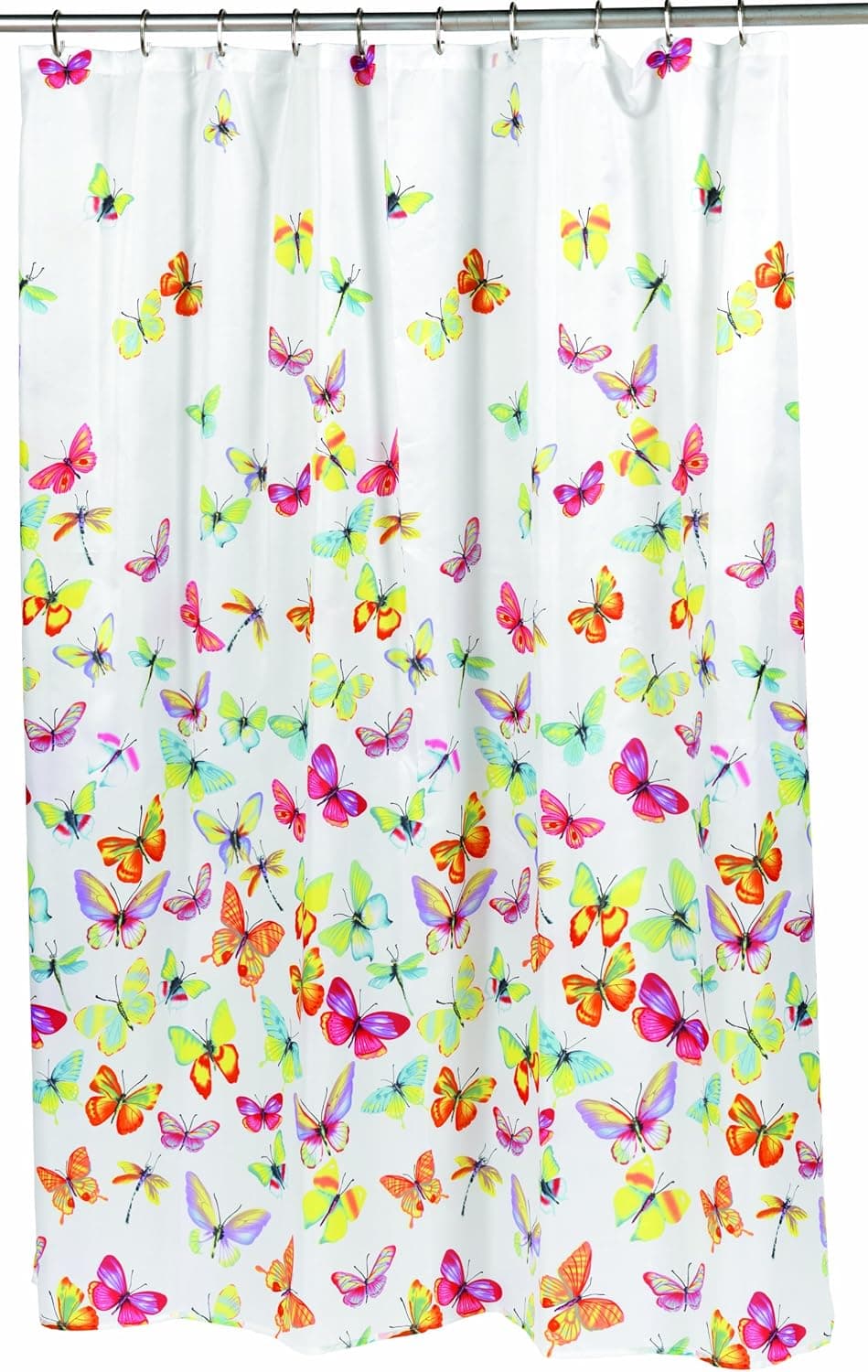 Carnation Home Fashions 100-Percent Polyester Fabric 70 by 72-Inch Shower Curtain, Standard, Shannon, Multi Color Butterfly Print