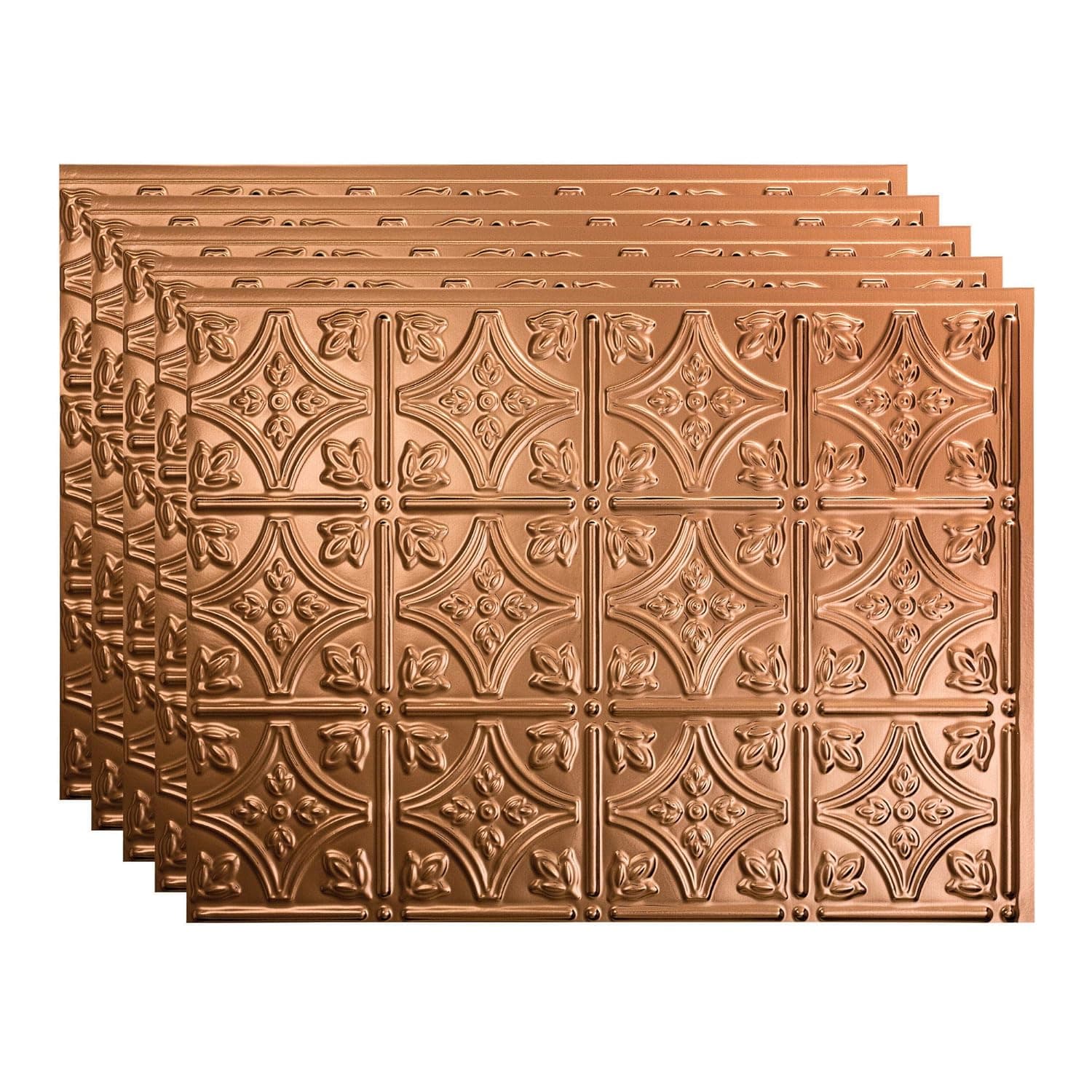 FASÄDE Traditional Style/Pattern 1 Decorative Vinyl 18in x 24in Backsplash Panel in Polished Copper (5 Pack)