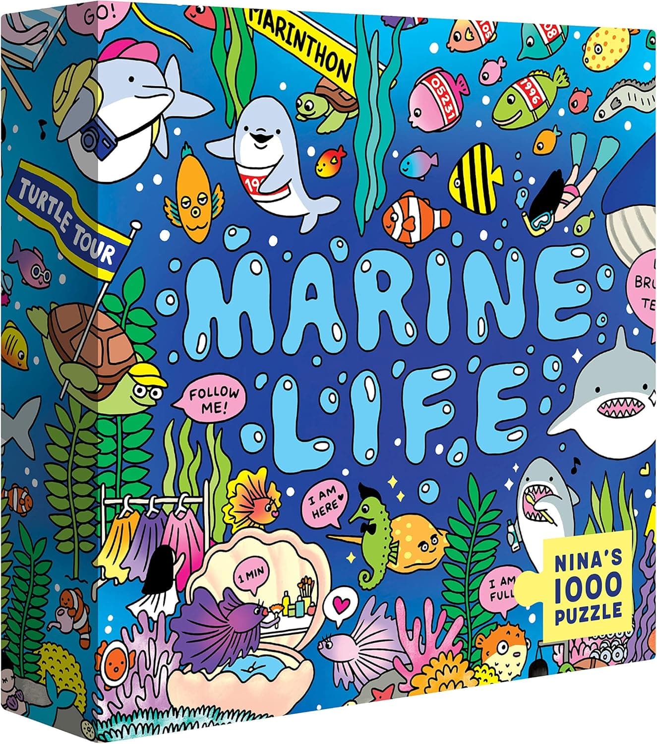 SOONNESS 1000 Piece Puzzle for Adults - Funny Cartoon Illustrations of Animals, Seek & Find Activity with Family (Marine Life)