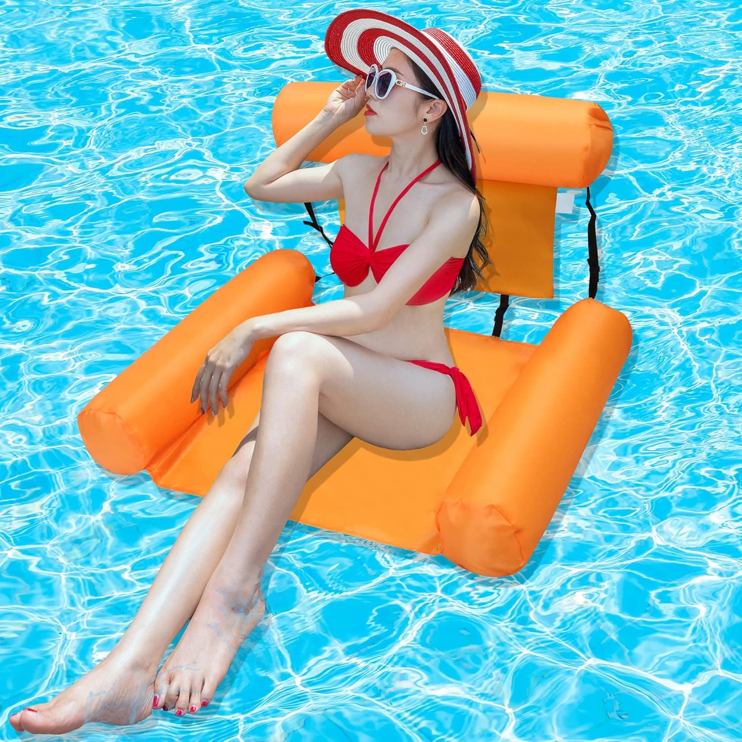 Adults Inflatable Water Pool Floats with Headrest, Summer Portable Soft Swimming Chair Pool Hammock Floaties Pool Floating Lounge Bed for Pool, Beach, Lake