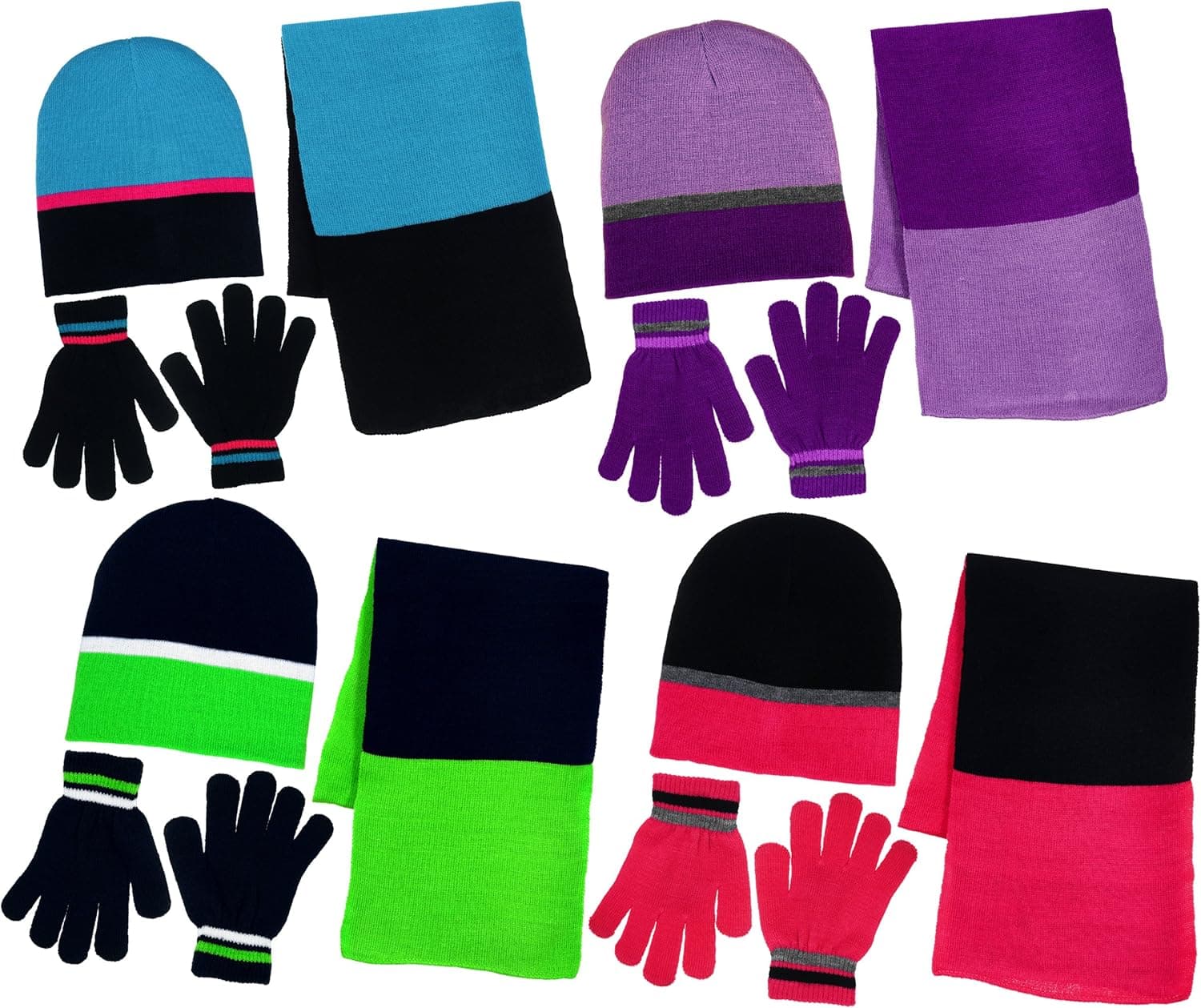 Girls 3 Piece Knit Hat, Scarf & Gloves Set in 4 Colors a Winter Accessories for Girls