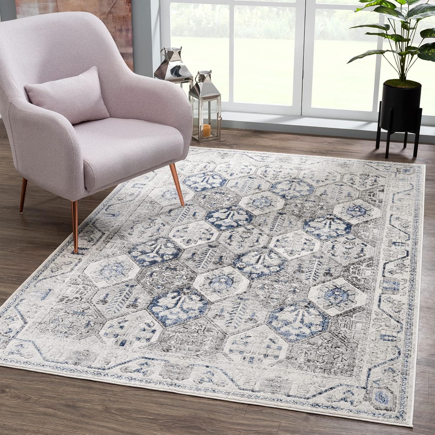 Bloom Rugs Troya Gray/Blue 8x10 Rug - Traditional Persian Area Rug for Living Room, Bedroom, Dining Room, and Kitchen - Exact Size: 7'5" x 10'