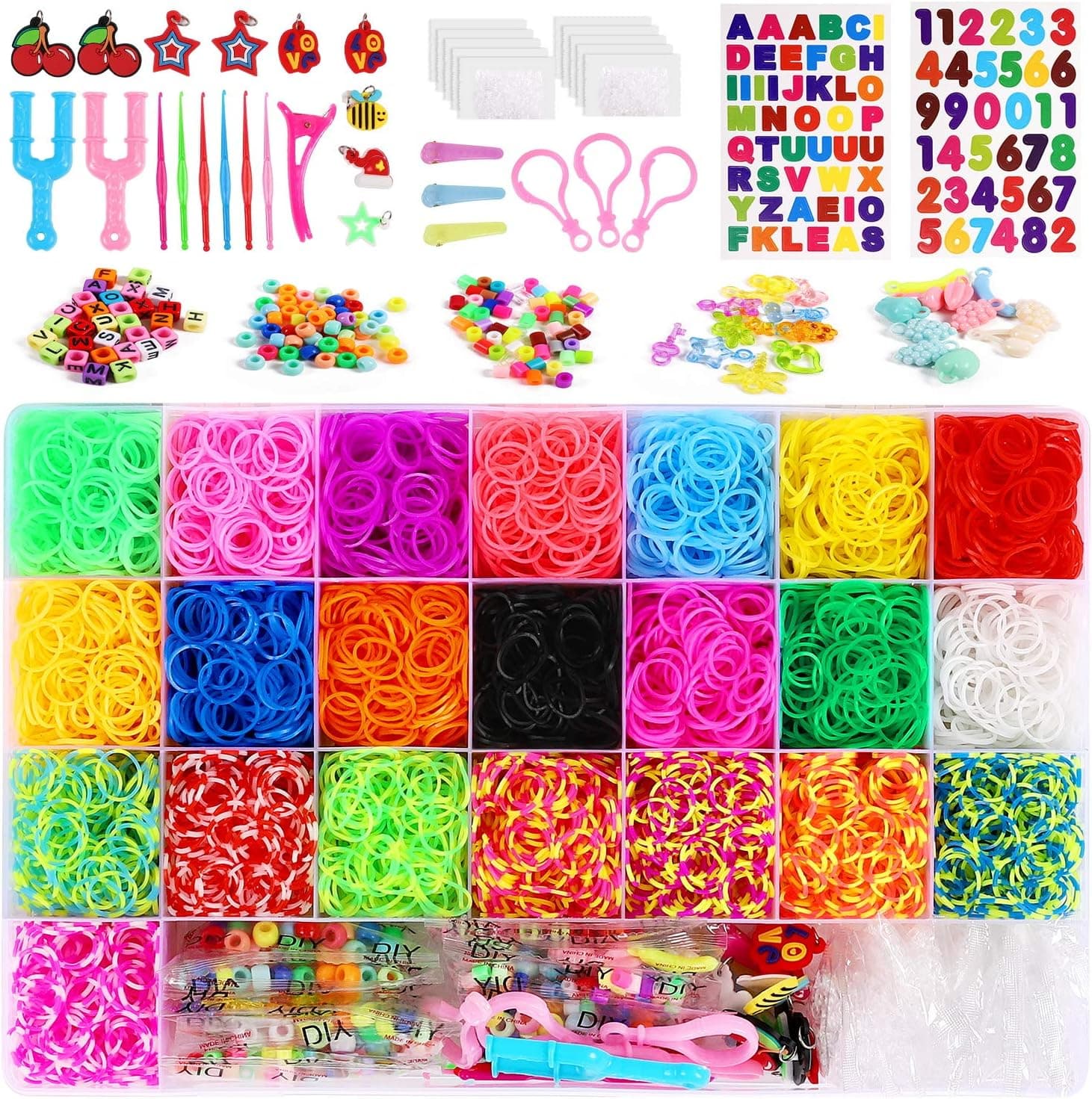 7600 Kits Includes: 6900 22 Colors, 6 Hook, 2 Y , 500 Clips, 225 Beads, 30 , 3Hair, 3 Hooks