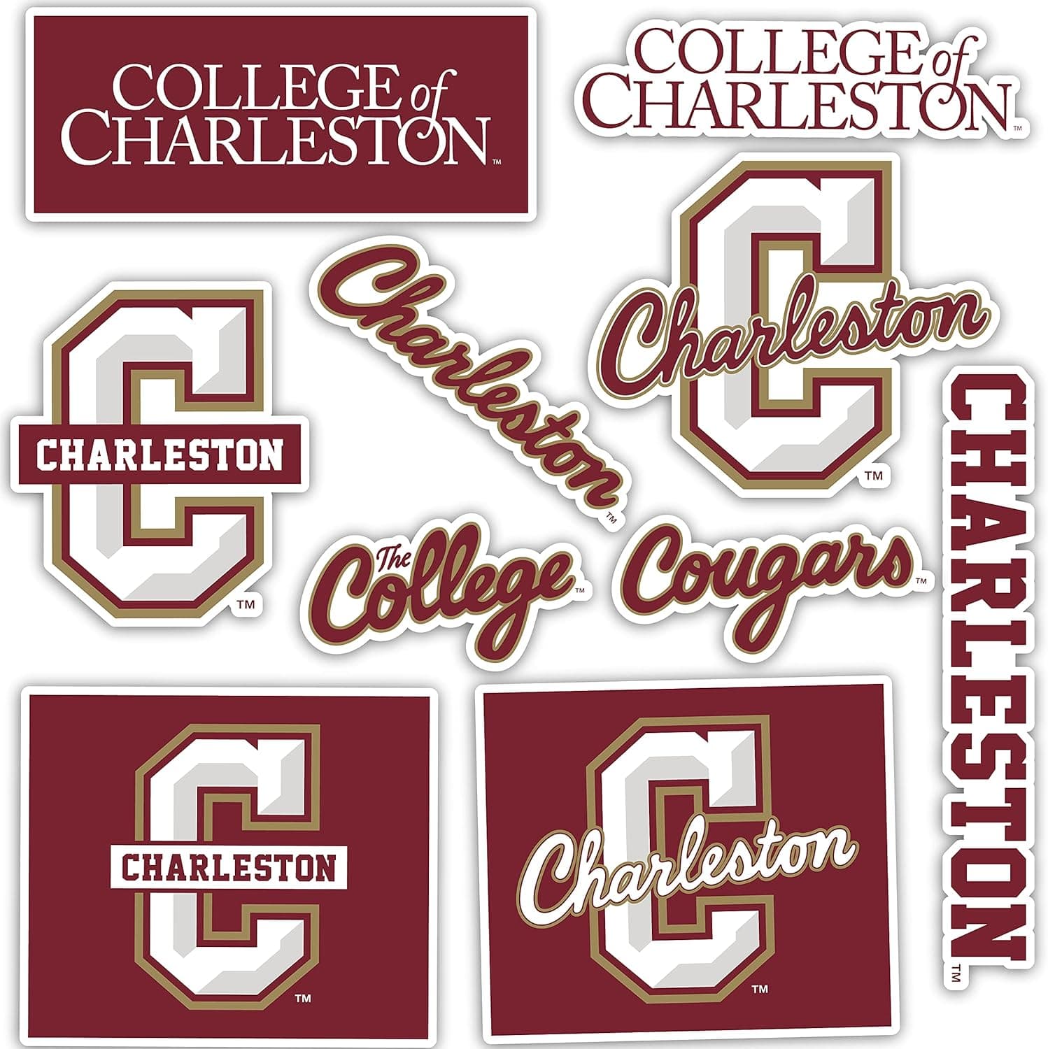 College of Charleston Sticker Cougars C of C Stickers Vinyl Decals Laptop Water Bottle Car Scrapbook T2 (Type 2)