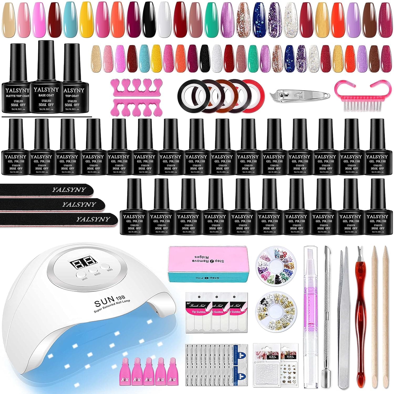 YALSYNY Gel Nail Polish Kit with UV Nail Lamp,Soak OFF gel nail kit Base&Top Coat Gel Polish,nail tool set