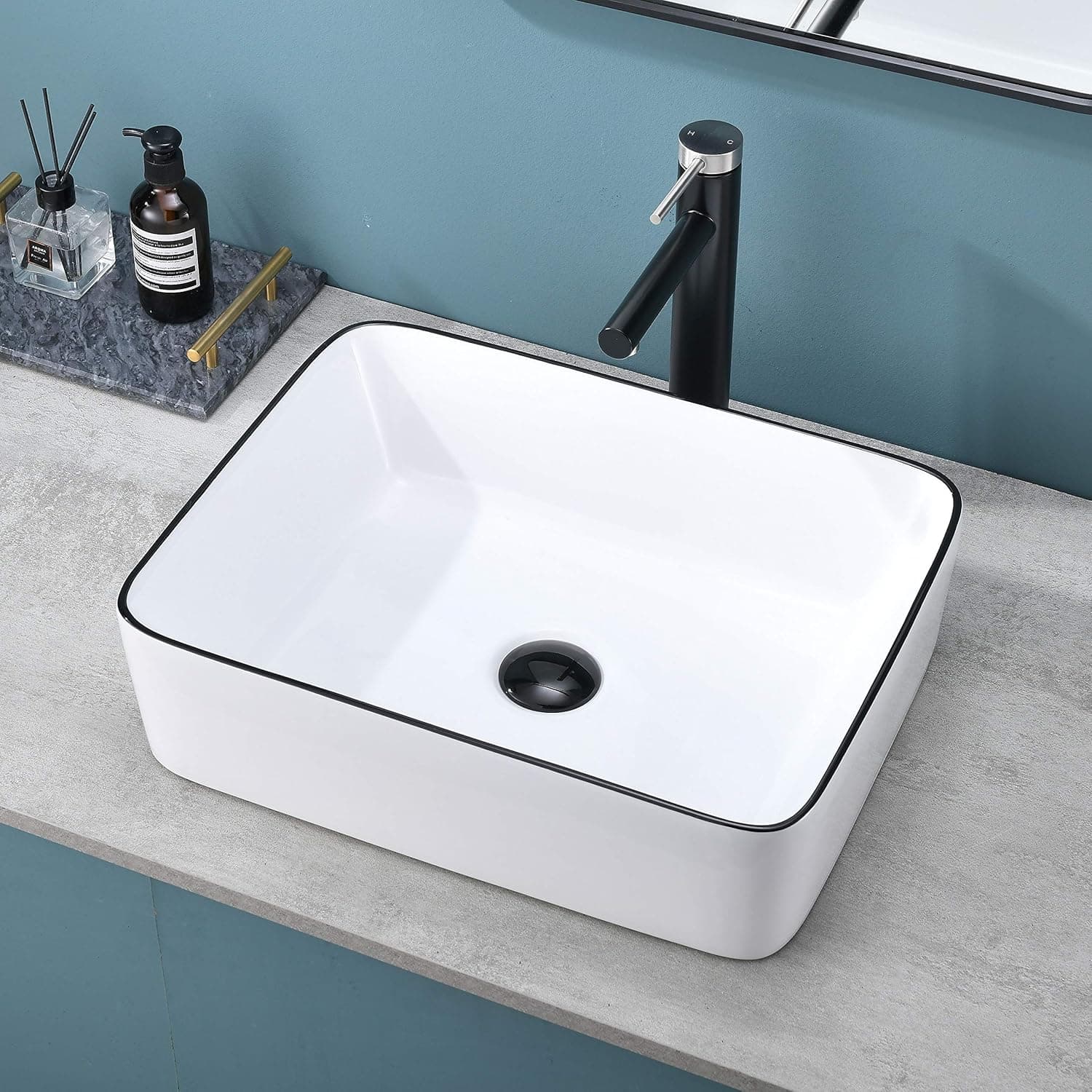 HOTIS HOME Rectangular vessel sink (white black)