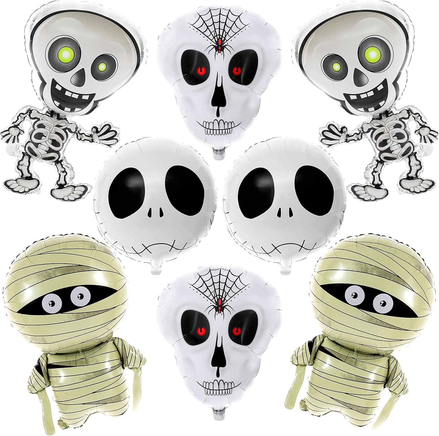 Big, 32 Inch Halloween Balloons Decorations - Pack 8 | Halloween Mummy Balloon and Cute Skull Balloons | Skull Mylar Balloons and Mummy Balloon Arch Kit | Mummy Party Decorations, Ghost Balloons Foil