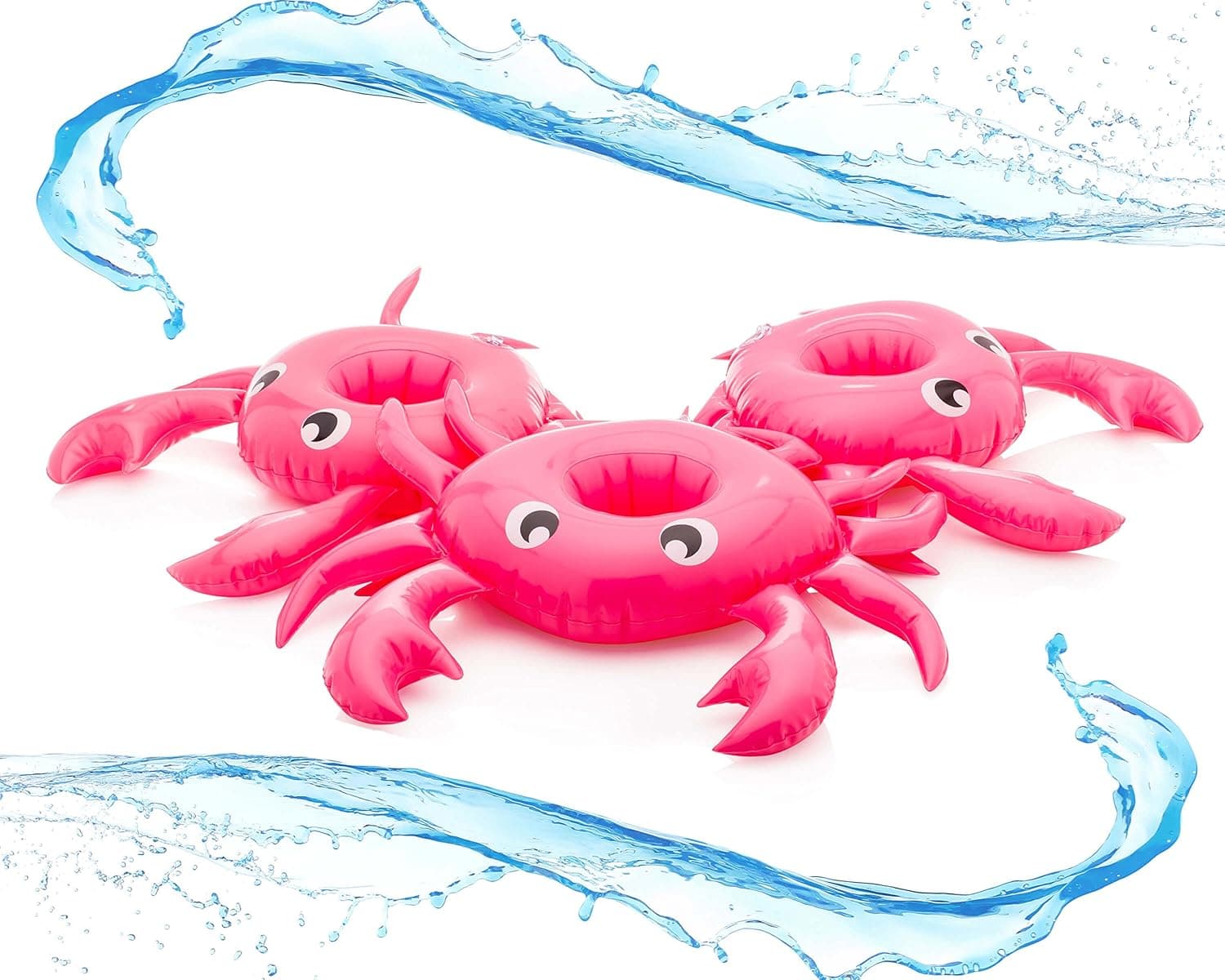 Inflatable Drink Holder for Pool Float Floating Set of 3 - Crab Cup Floaties Perfect for Pool, Hot Tub Accessories and Summer Fun Party For Adults, Kids - Quality Drink Floats