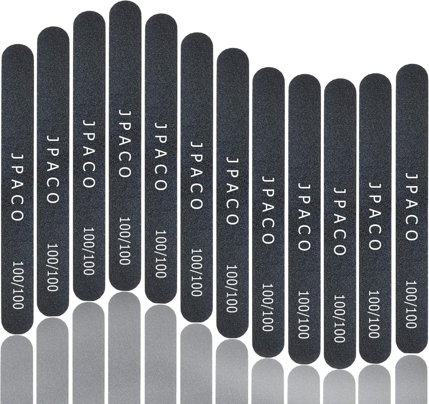 Nail Files 100 100 Grit for Coarse Acrylic Gel Poly Nails Double Sided Emery Board Black Washable Professional Set Manicure Tools (12 Pack) by JPACO