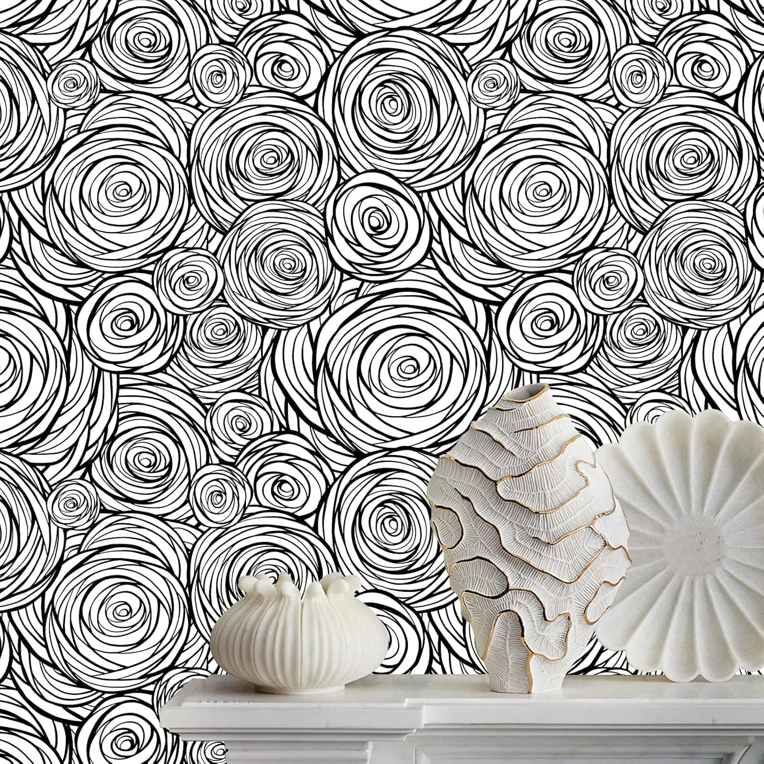 Idomural Peel and Stick Wallapper Abstract Rose Modern Black and White Wallpaper for Bathroom Powder Room Home Decor Minimalist Contact Papaer Removable Countertop Cabinet 17.7in x 118in