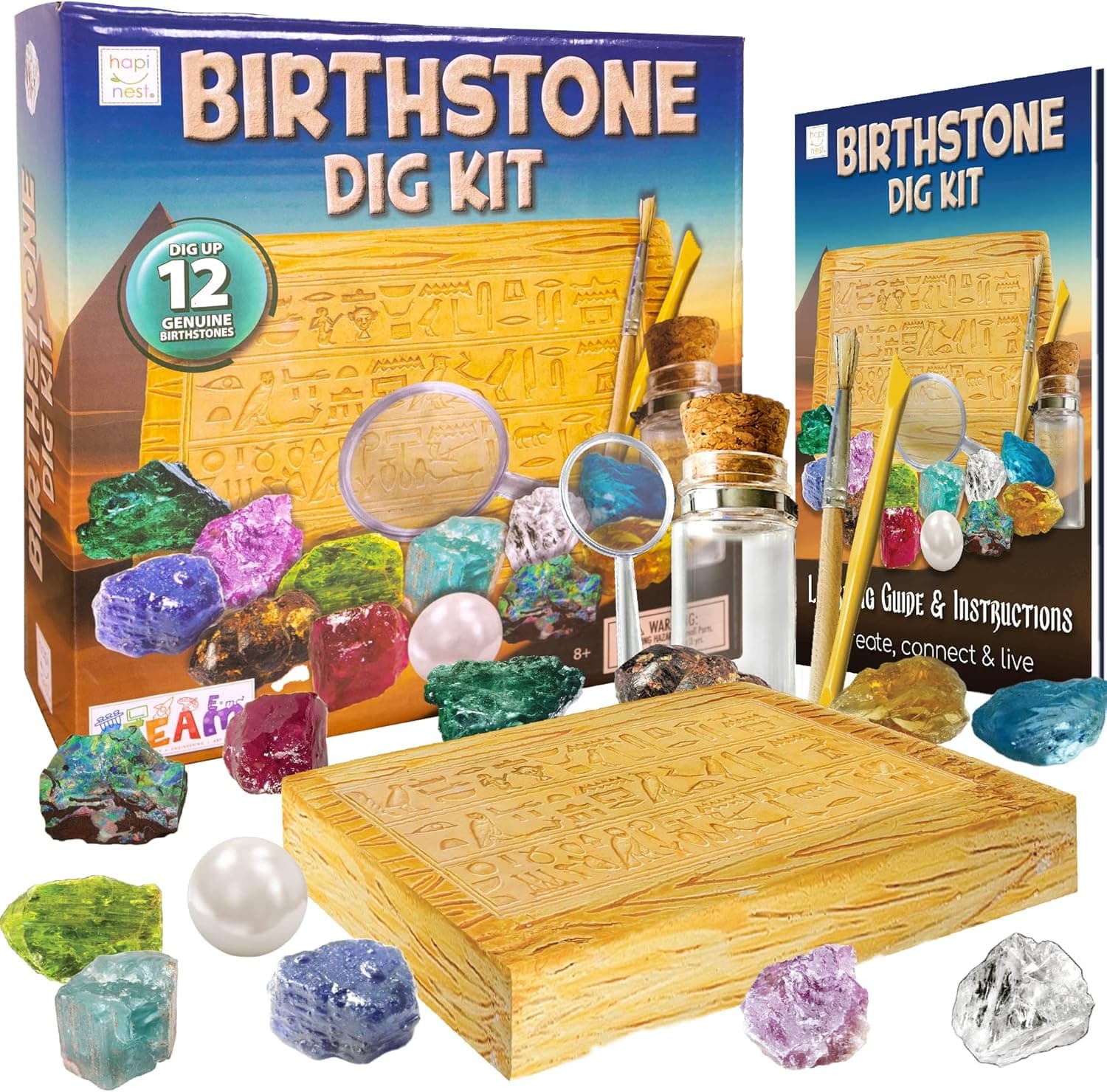 Hapinest Birthstone Dig Kit for Kids | Excavate 12 Gemstone Crystals | Geology Science Toys for Boys and Girls