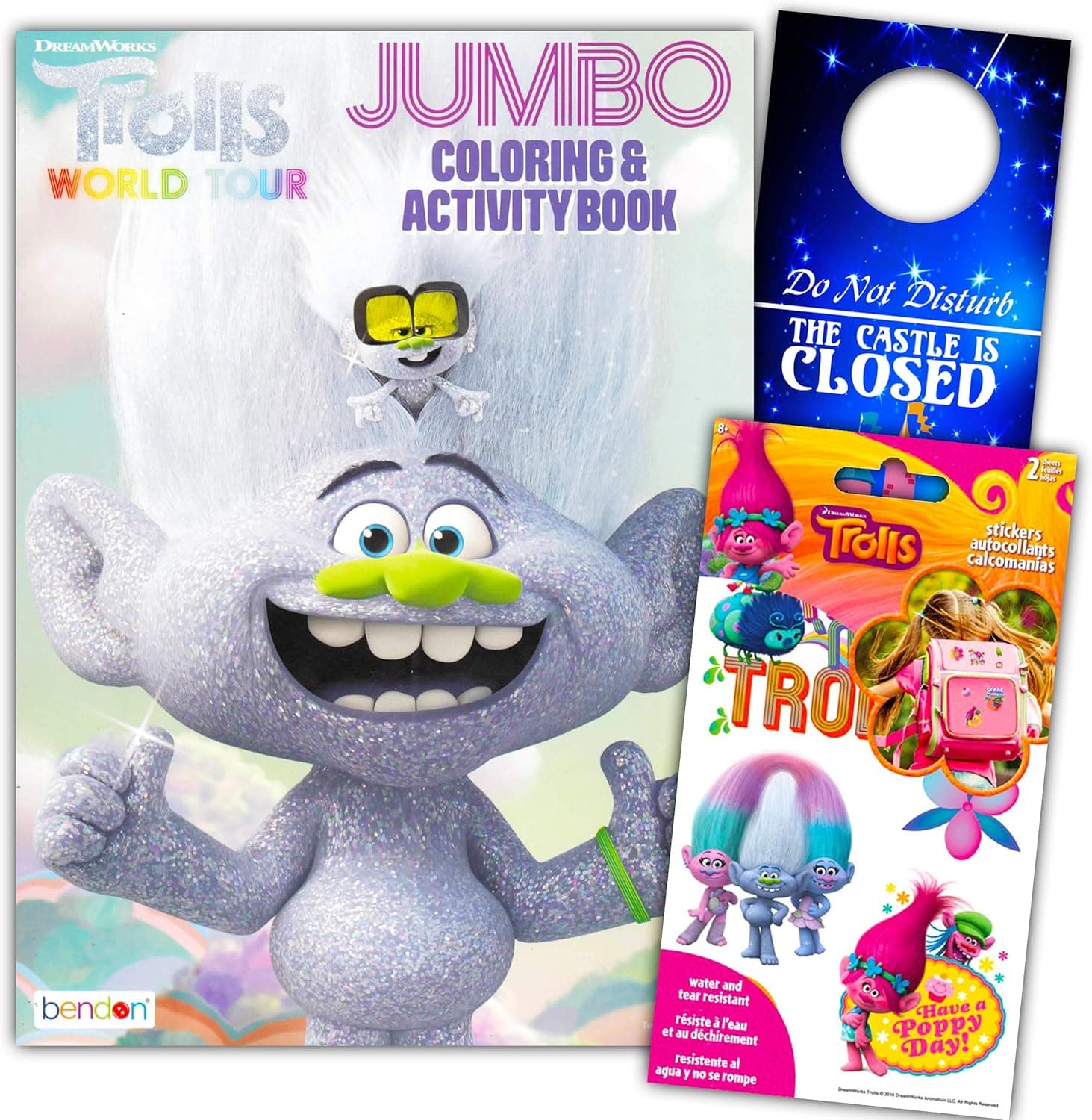 Trolls Coloring Book Set Bundle with Trolls Stickers & Castle Door Hanger ~ Poppy, Branch, Bridget, and More! (Assorted)
