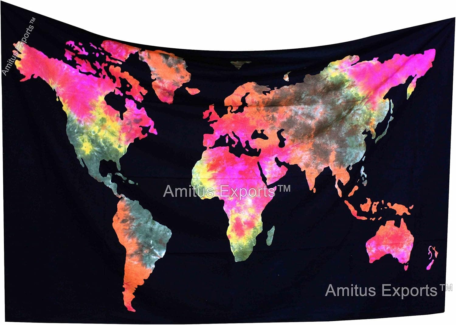 Amitus Exports(TM Premium Quality 1 X World Map Multi Color Size 78"x52" (Approx.) Inches Indian Mandala Tapestry Thin Cotton Fabric Throws (Handmade in India)