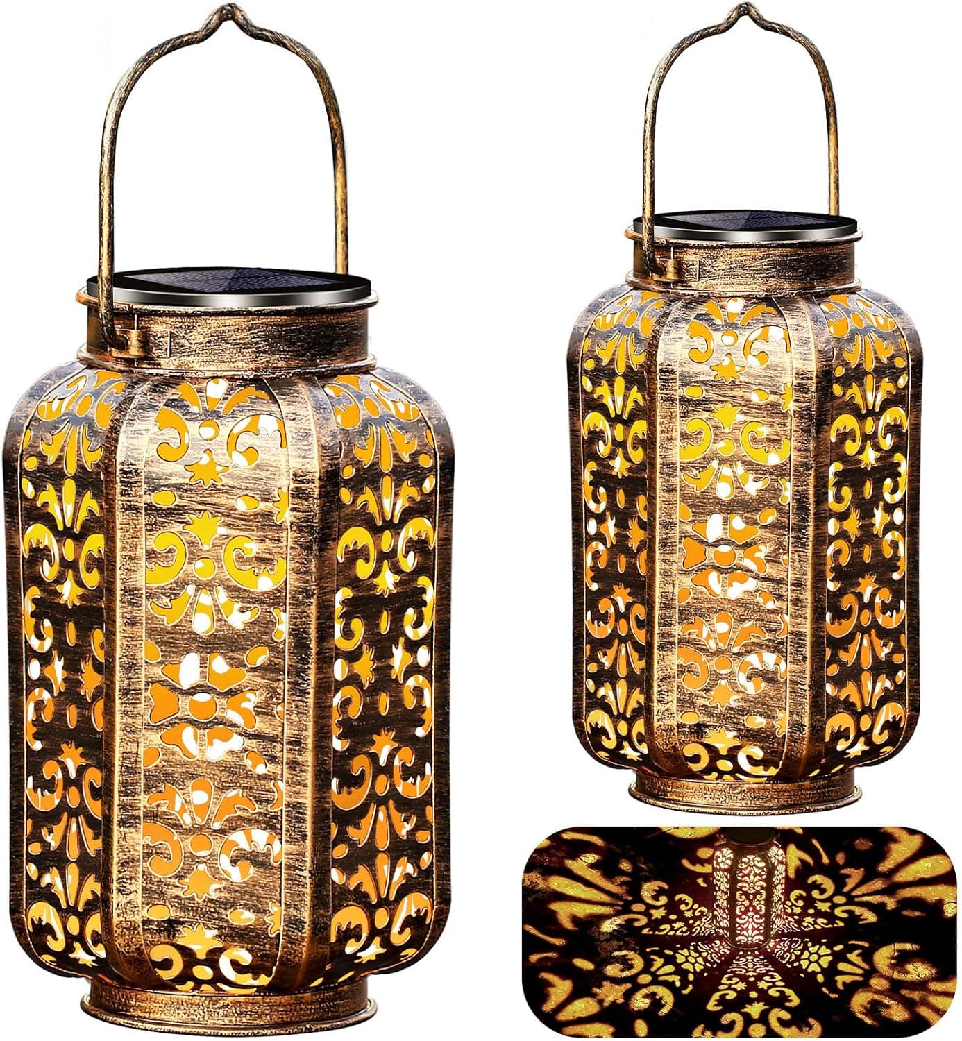 URPOWER Solar Lights Outdoor Metal Solar Lantern Outdoor Hanging Retro Decorative Lanterns with Durable Handle Solar Powered Waterproof LED Table Lanterns Lighting for Yard Tree Fence Patio , 2 Pack