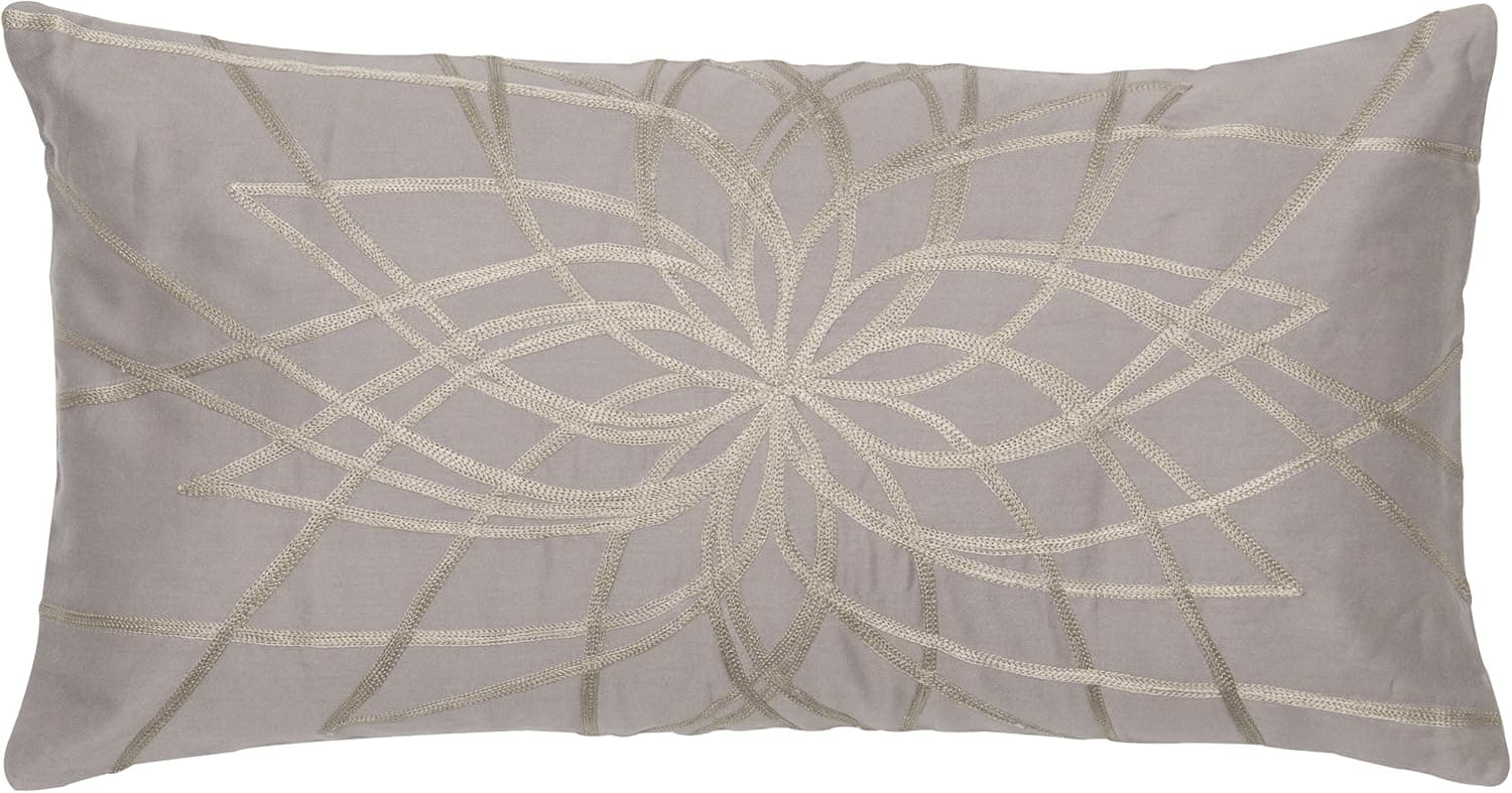 Rizzy Home T05681 Embroidery Decorative Pillow, 11 by 21-Inch, Soft Gray