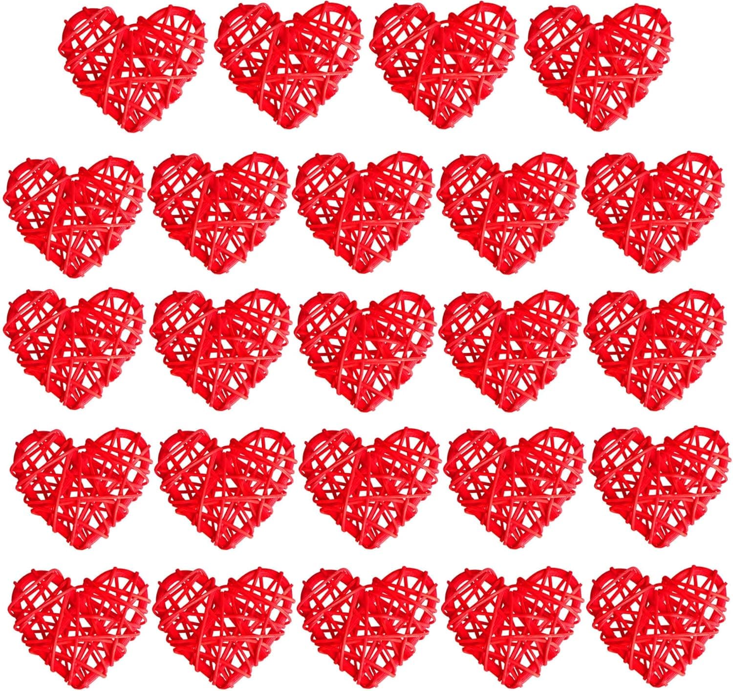 STMK Valentine’s Day Heart Shaped Rattan Balls Decorations, Heart Shaped Wicker Balls Decorative for Valentine’s Day Home Decor DIY Vase Bowl Filler Ornament Wedding Table Decoration (24, Red)