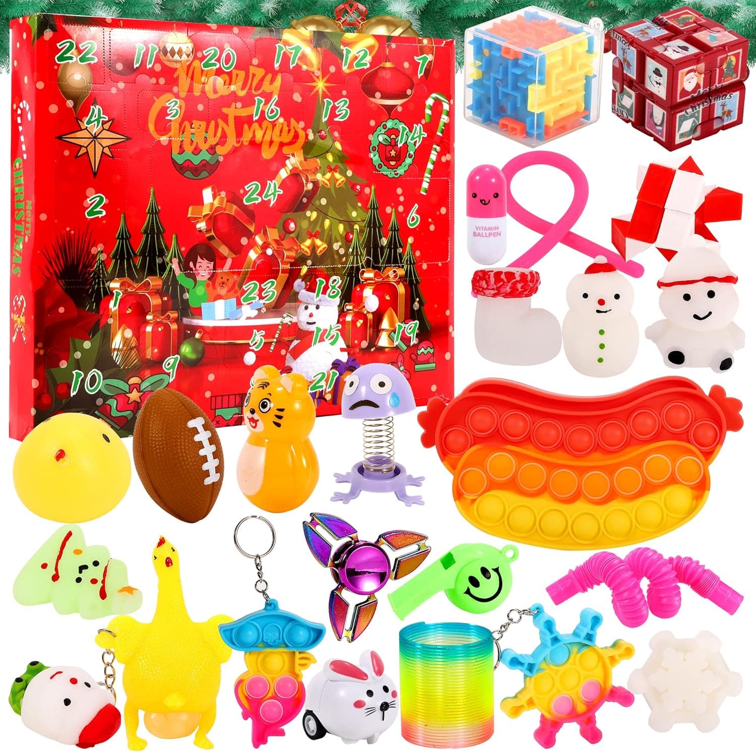 FiGoal Christmas Fidget Advent Calendar 2022 with 24 Different Stress Relief Toys 24 Days Countdown Sensory Fidget Toy Pack for Girls Boys Teens Christmas Stocking Stuffers Party Gifts
