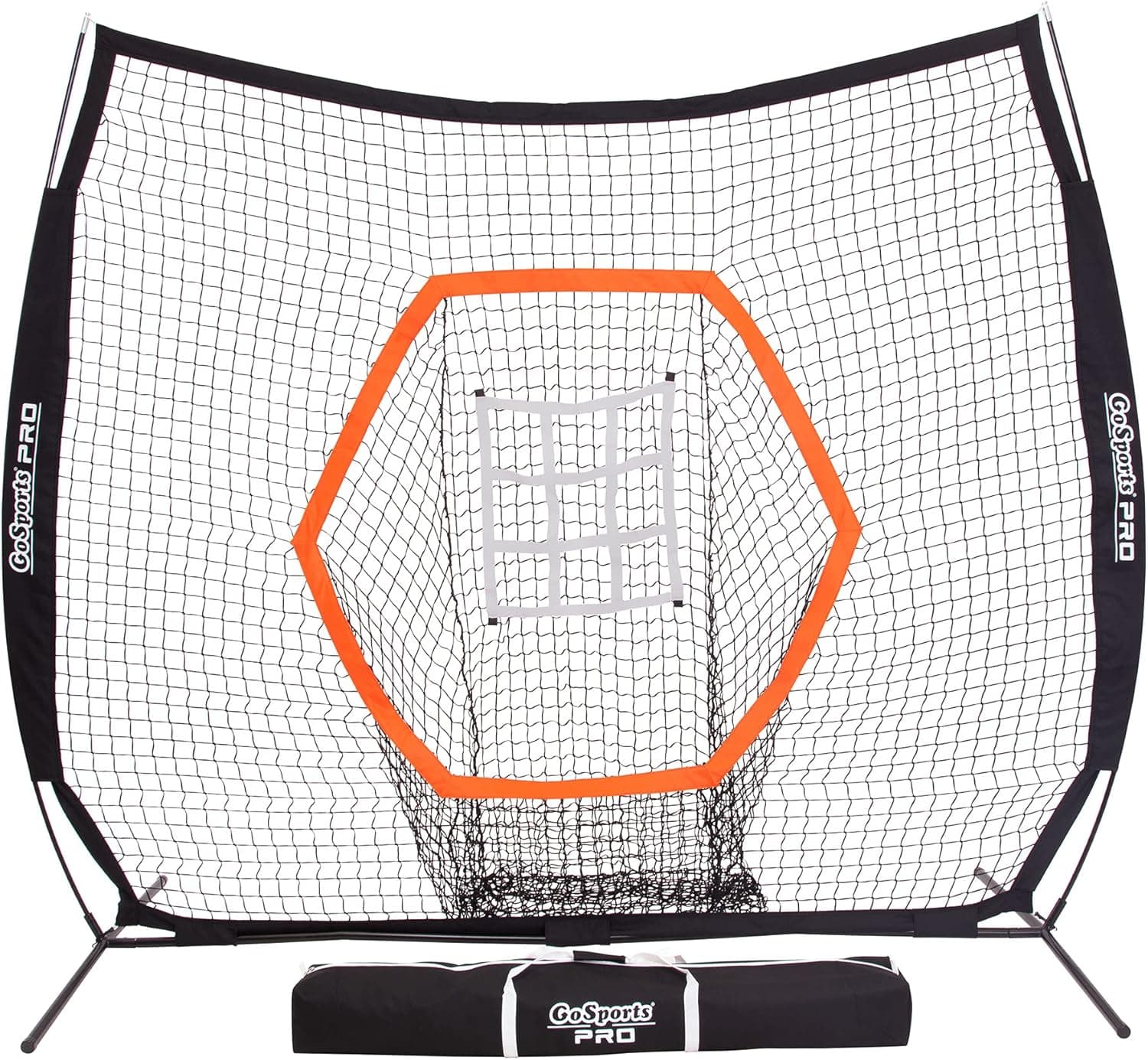 GoSports 7 ft x 7 ft PRO Baseball & Softball Practice Hitting & Pitching Net with Bow Type Frame, Carry Case and Strike Zone, Ultimate Training Net