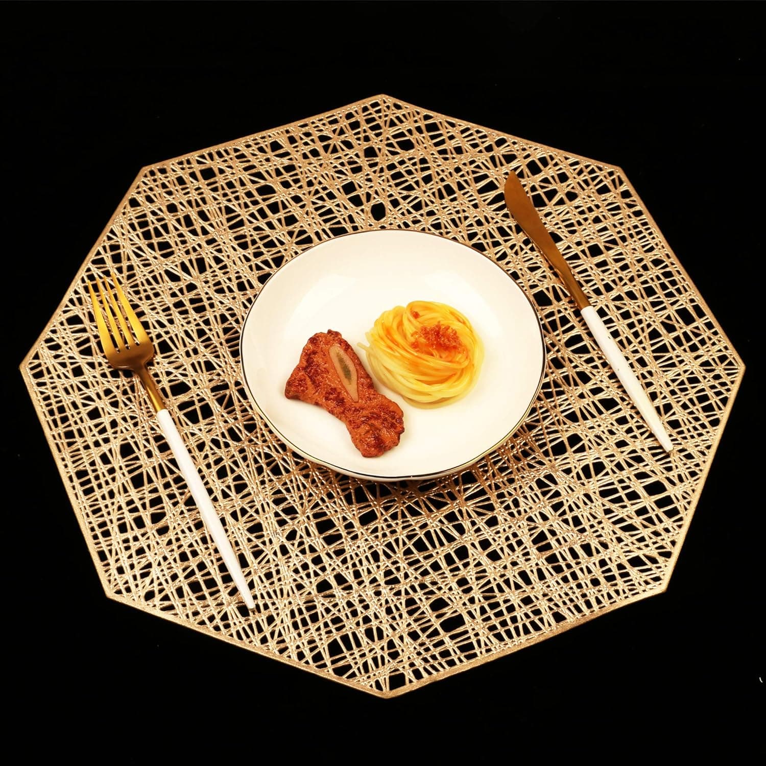 Homcomoda Placemats for Dining Table Set of 6 Place Mats Octagonal Non Slip for Dinner Table (Gold)
