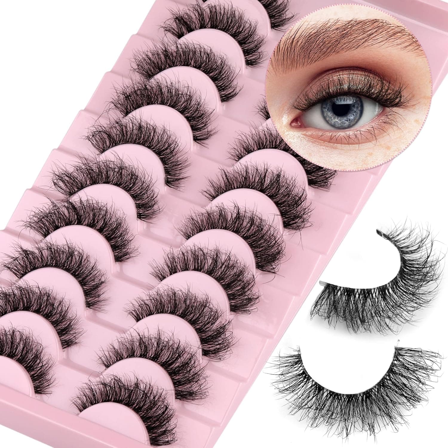 False Eyelashes Natural Look Wispy Lashes with Clear Band 15MM Fluffy Cat Eye False Lashes Pack Natural Fake Eye Lashes Strip by zenotti